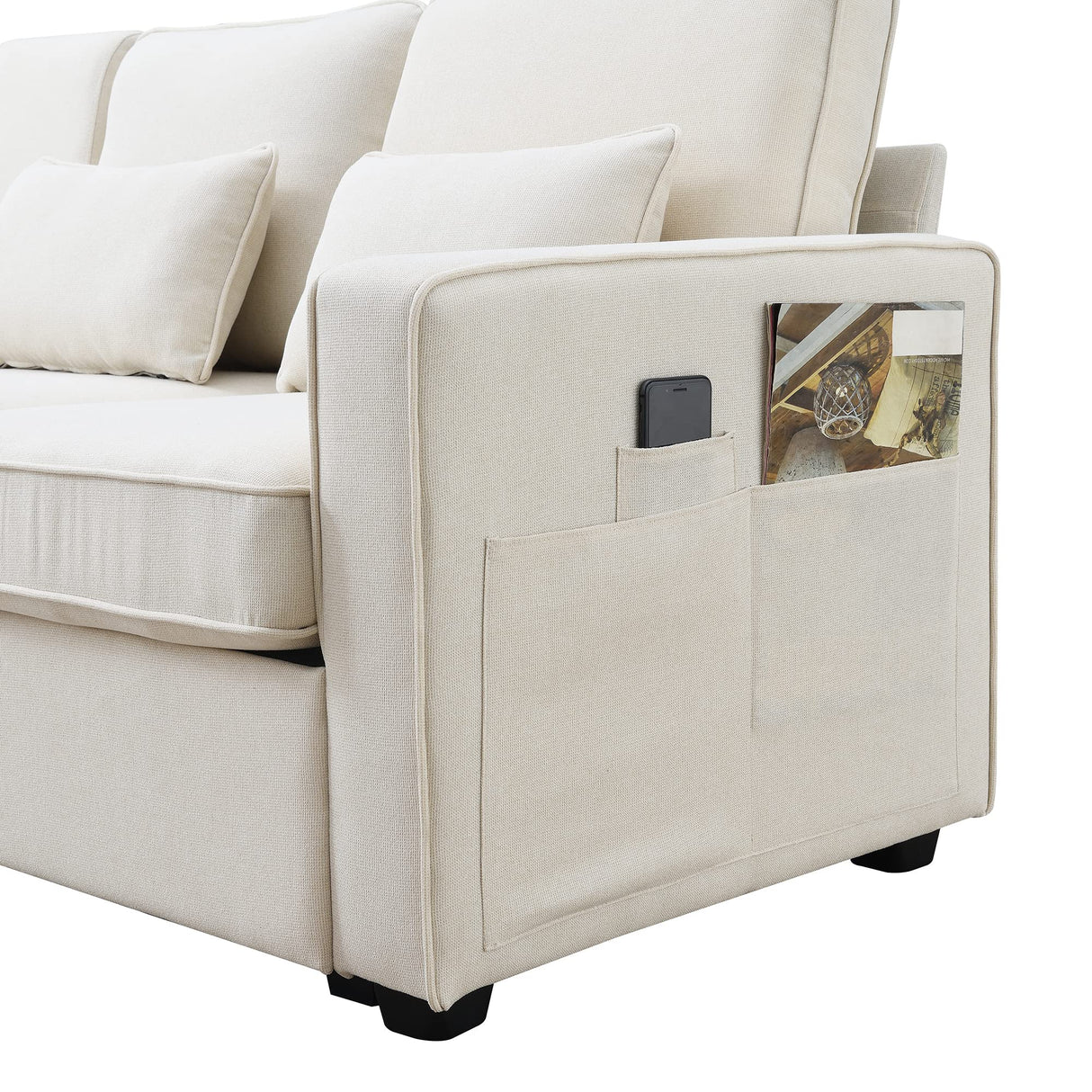 Harper & Bright Designs 104" 4-Seater Modern Linen Fabric Sofa with Armrest Pockets and 4 Pillows,Minimalist Style Couch for Living Room, Apartment, Office,3 Colors Harper & Bright Designs