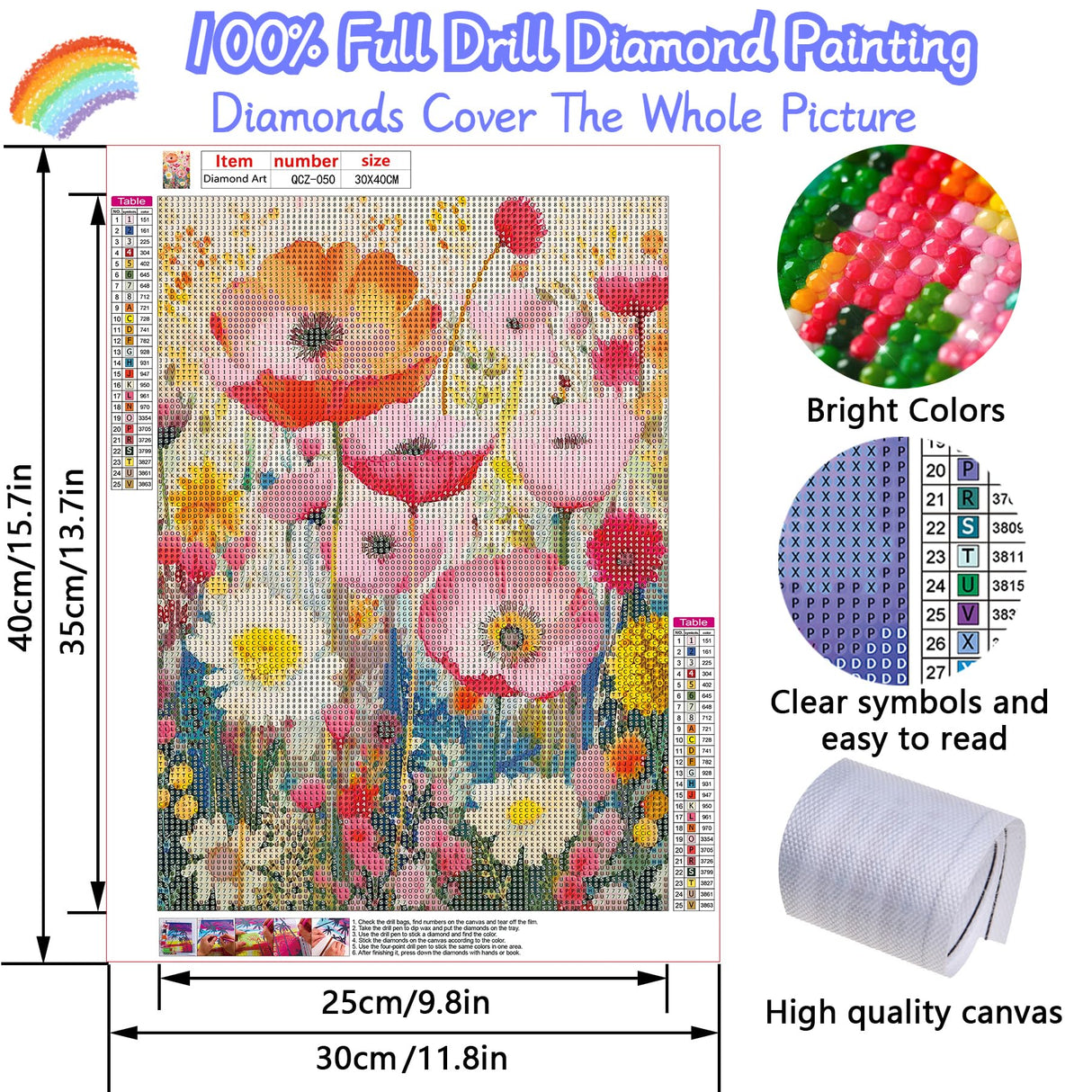 Pink Flowers Diamond Painting Kits for Adults, 5D Diamond Art Painting by Numbers Kits, DIY Pink Flowers Diamond Art Kits, Full Round Drill Diamond Paintings for Adults for Home Wall Decor, 12x16 in GUMITOON