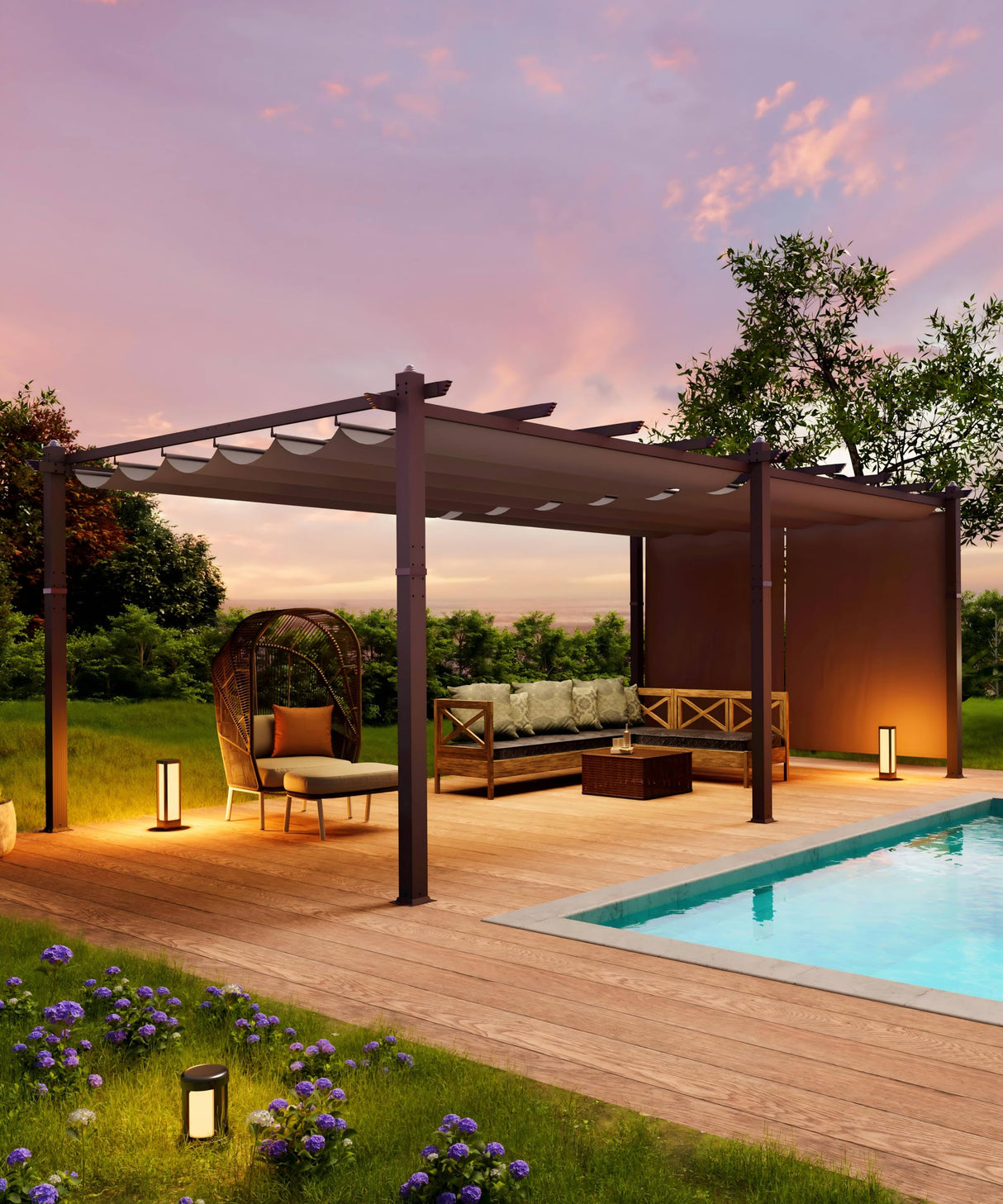 GarveeLife 12x20 Ft Aluminum Pergola, Outdoor Metal Pergola with Adjustable Canopy, Reinforced Frame Outdoor Shelter for Backyard, Garden and Deck - Gray GarveeLife