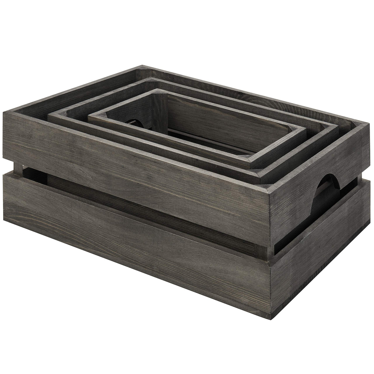 MyGift Rustic Gray Solid Wood Storage Organizer Box with Handle, 3 Piece Various Size Decorative Nesting Crate MyGift