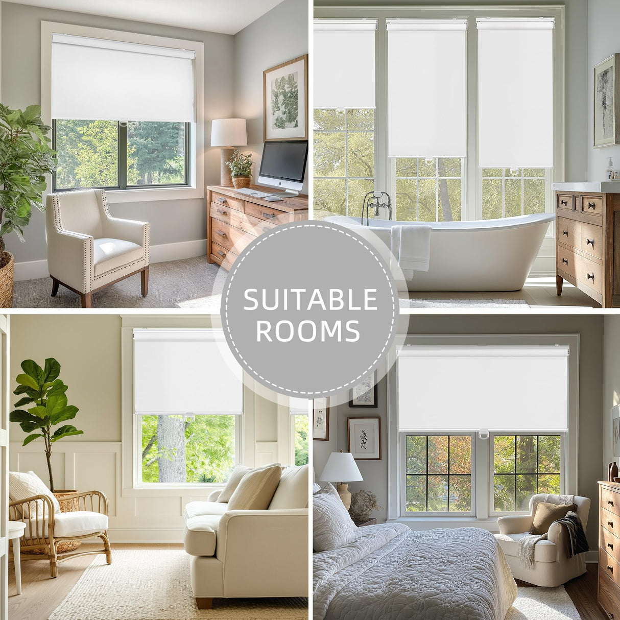 ChrisDowa Cordless Blackout Roller Shades for Windows, Thermal Insulated UV Protection Pull Down Shades, Total Blackout Window Blinds for Home, Office, Bedroom, Door (35" W x 72" H, White) ChrisDowa