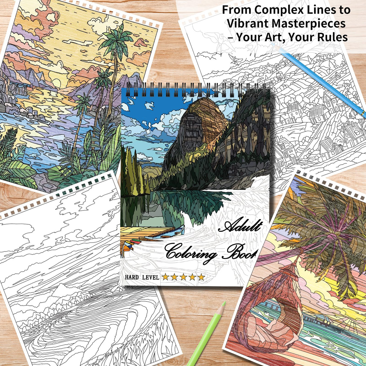 Kalysky Landscapes Adult Coloring Book Set of 3 – Complex Nature Landscapes & Iconic Architecture | Desert, Ocean Forests, Modern Wonders | Coloring Books for Adults Relaxation (8.25” x 11”) Kalysky