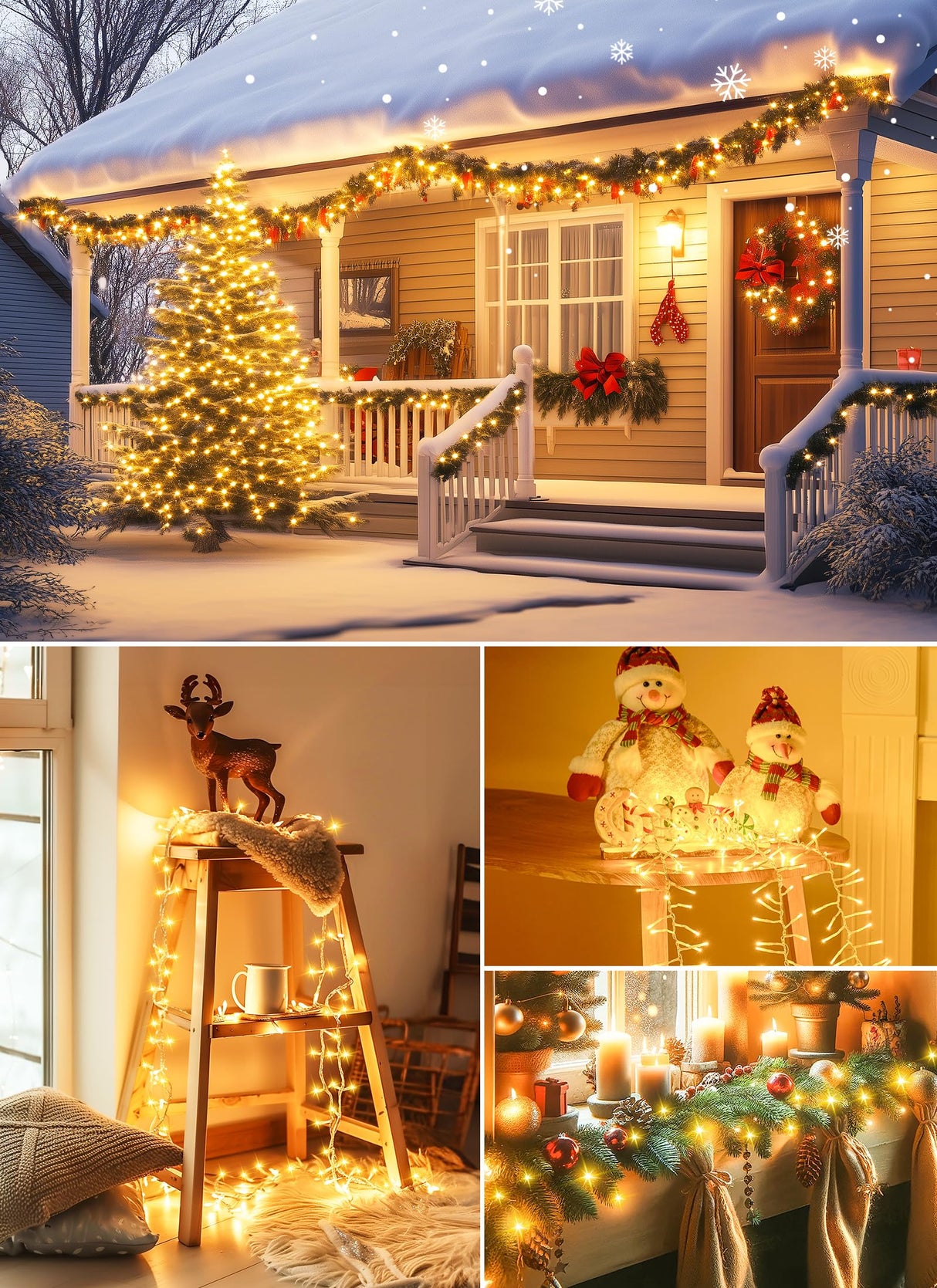 Brightown 25 Ft 500 LED Cluster Lights Christmas Outdoor, White Wire LED Decorative Christmas Tree Lights with Remote & 12 Modes, Waterproof Firecracker String Lights for Xmas Party Decor, Warm White Brightown