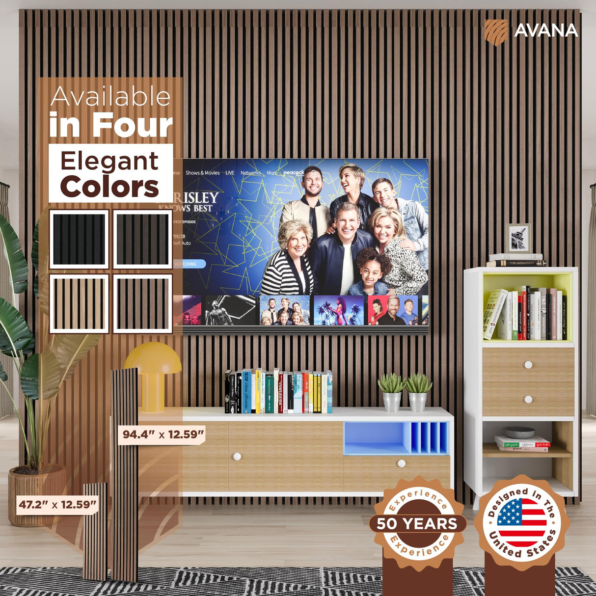Avana Acoustic Wood Wall Panels – 94.4 X 12.6 Inch Walnut Acoustic Panels 2 PCs – Wall Panels For Interior Wall Decor For Homes, Offices, Studios – Sturdy And Durable Wood Panels For Wall Avana