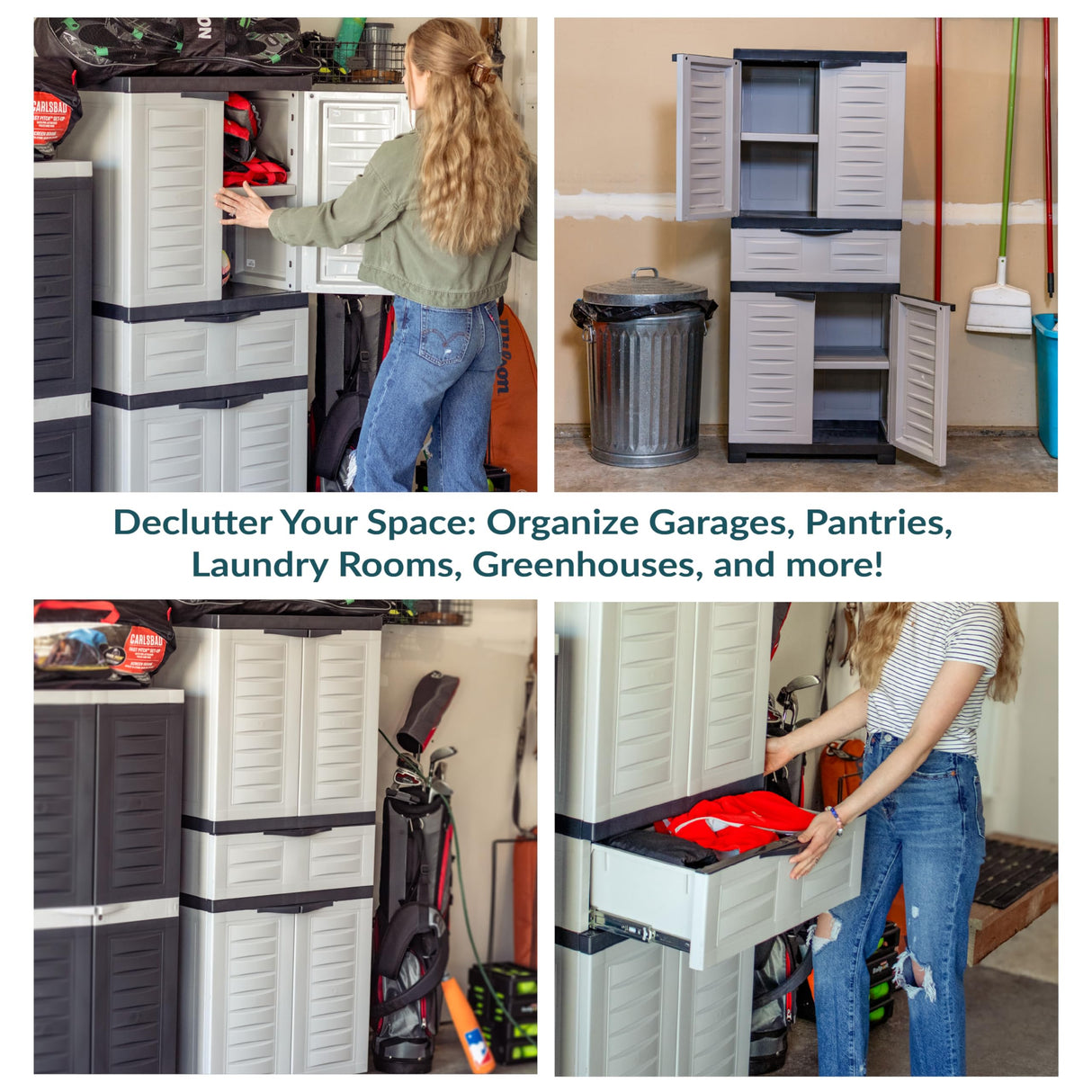 Sunnydaze Plastic Garage Storage Cabinet with 2 Adjustable Shelves - 57" H - Garage, Office, Home, Laundry Room - Gray Sunnydaze Decor
