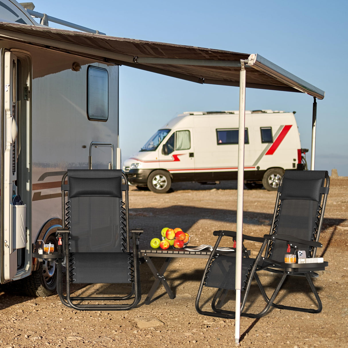 Yaheetech Zero Gravity Recliners Outdoor Adjustable Folding Reclining Lounge Chairs w/Pillows, Cup Holder Trays and Carry Strap for Patio Backyard Beach Black Set of 2 Yaheetech