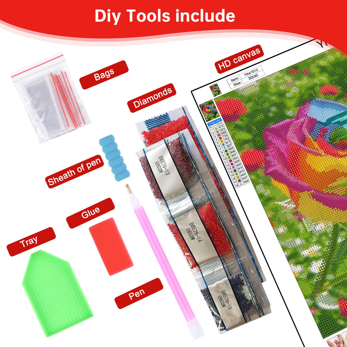 Yikenjoy Rose Diamond Art Kit for Adults – 5D Diamond Painting Kit for Beginner, Full Drill DIY Rainbow Rose Diamond Art, Relaxing & Fun Diamond Art Kits for Adults, Wall Decor 16 x 12 in Yikenjoy