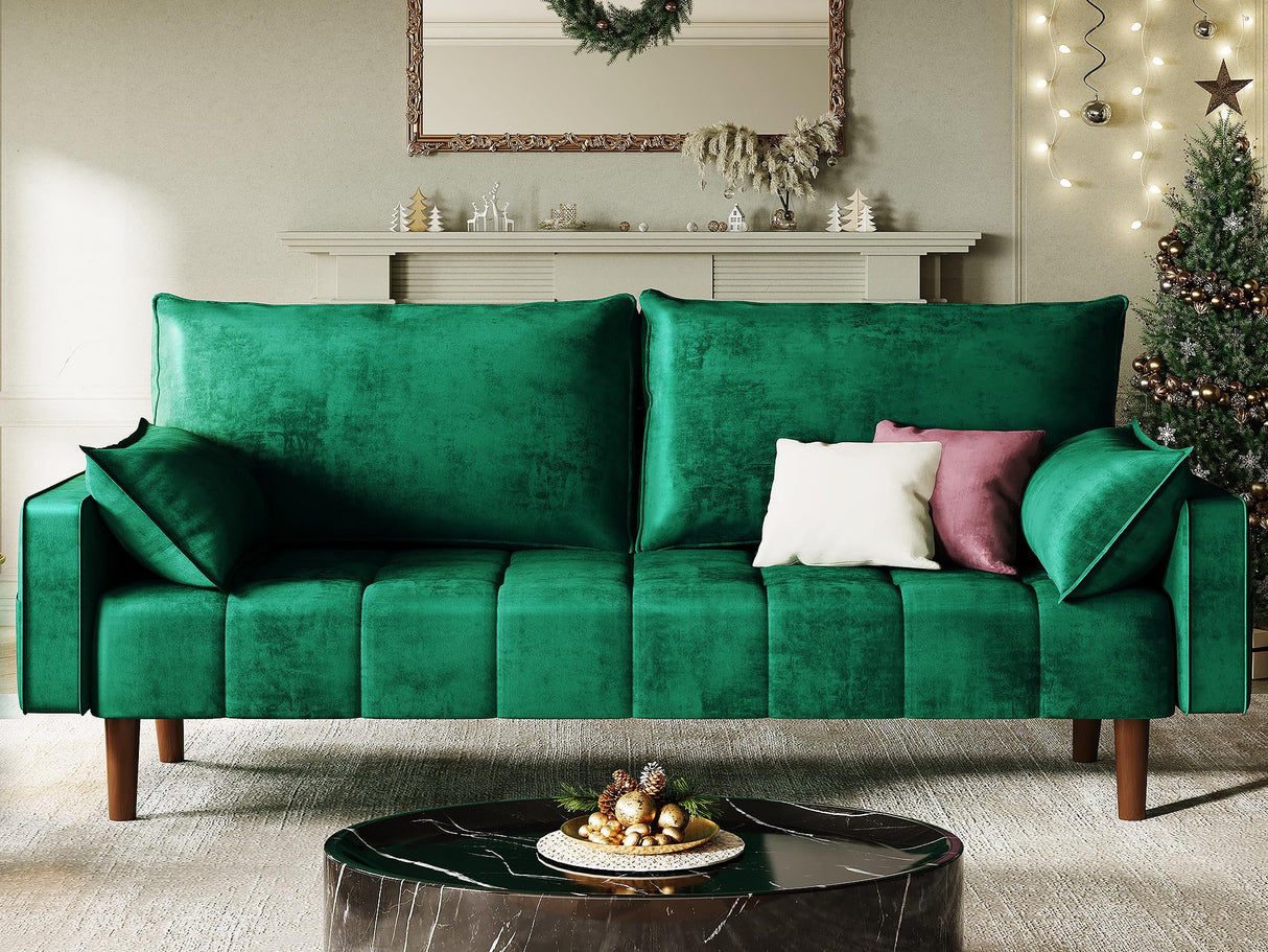YITAHOME 67" Loveseat Sofa, Velvet Fabric Sofa Couch for Small Space, Modern Loveseat with Button Tufted Seat and Side Storage Pockect, 3 Seater Couch for Living Room Bedroom, 2 Pillow Included, Green YITAHOME