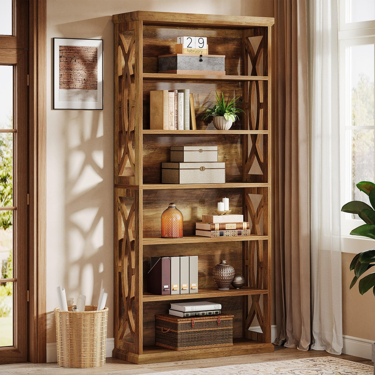 Tribesigns 6-Tier Bookshelf, 71 Inches Tall Freestanding Bookcase, Large Industrial Bookshelves Display Shelves, Wooden Book Shelf for Home Office, Living Room, Bed Room, Rustic Brown Tribesigns