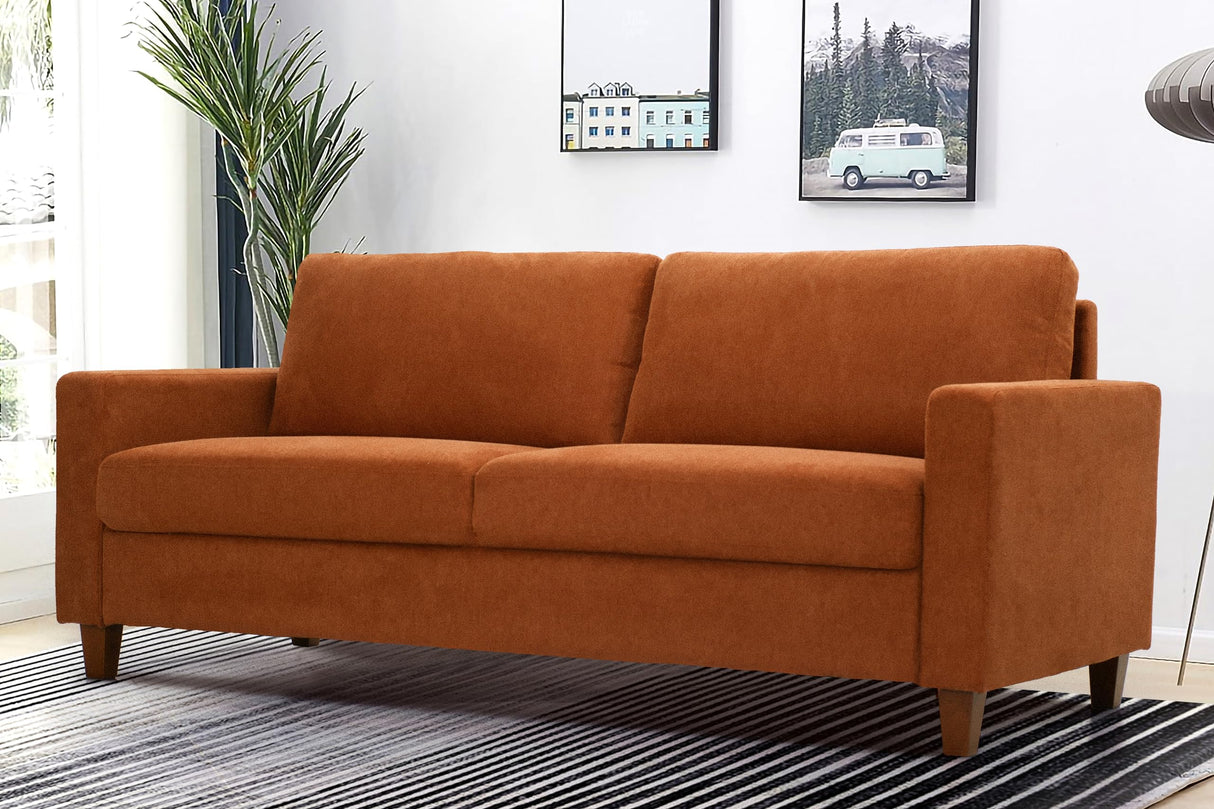 Container Furniture Direct Miles Mid Century Modern Couch for Small Spaces, Living Rooms, Apartments, and Condos, 3 Seater Sofa with Reversible Back Pillows, 77" Wide, Orange Container Furniture Direct
