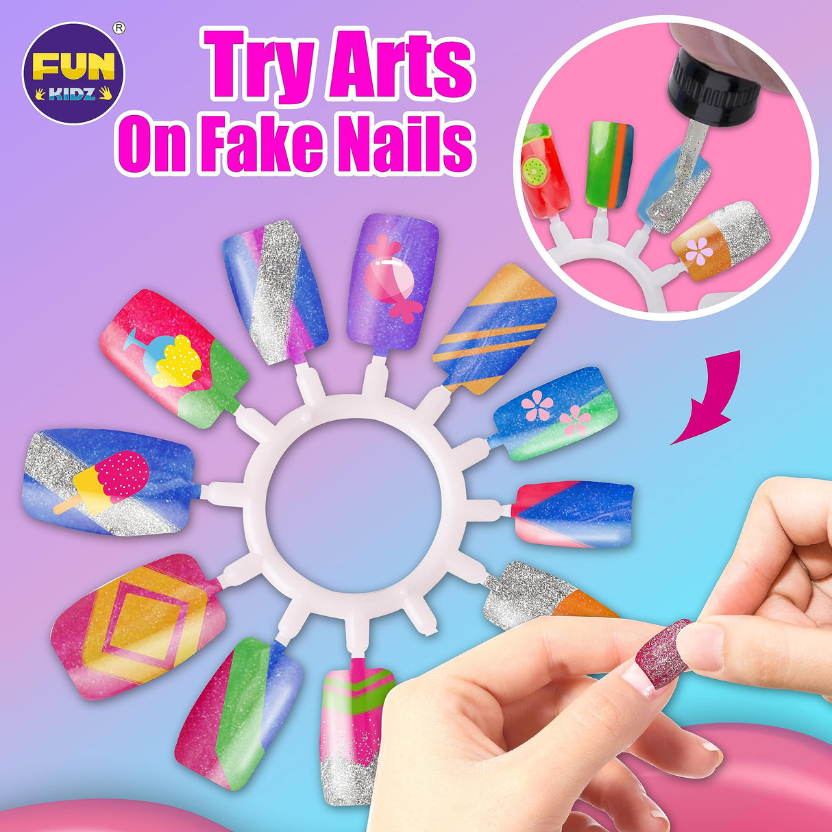 Kid Nail Art Kit for Girls, FunKidz Nail Studio Kits Size 17.91Wx12.4L with Peelable Nail Polish Nail Dryer Teens Makeup Mani Pedi Set Spa Party Gift FUN KIDZ