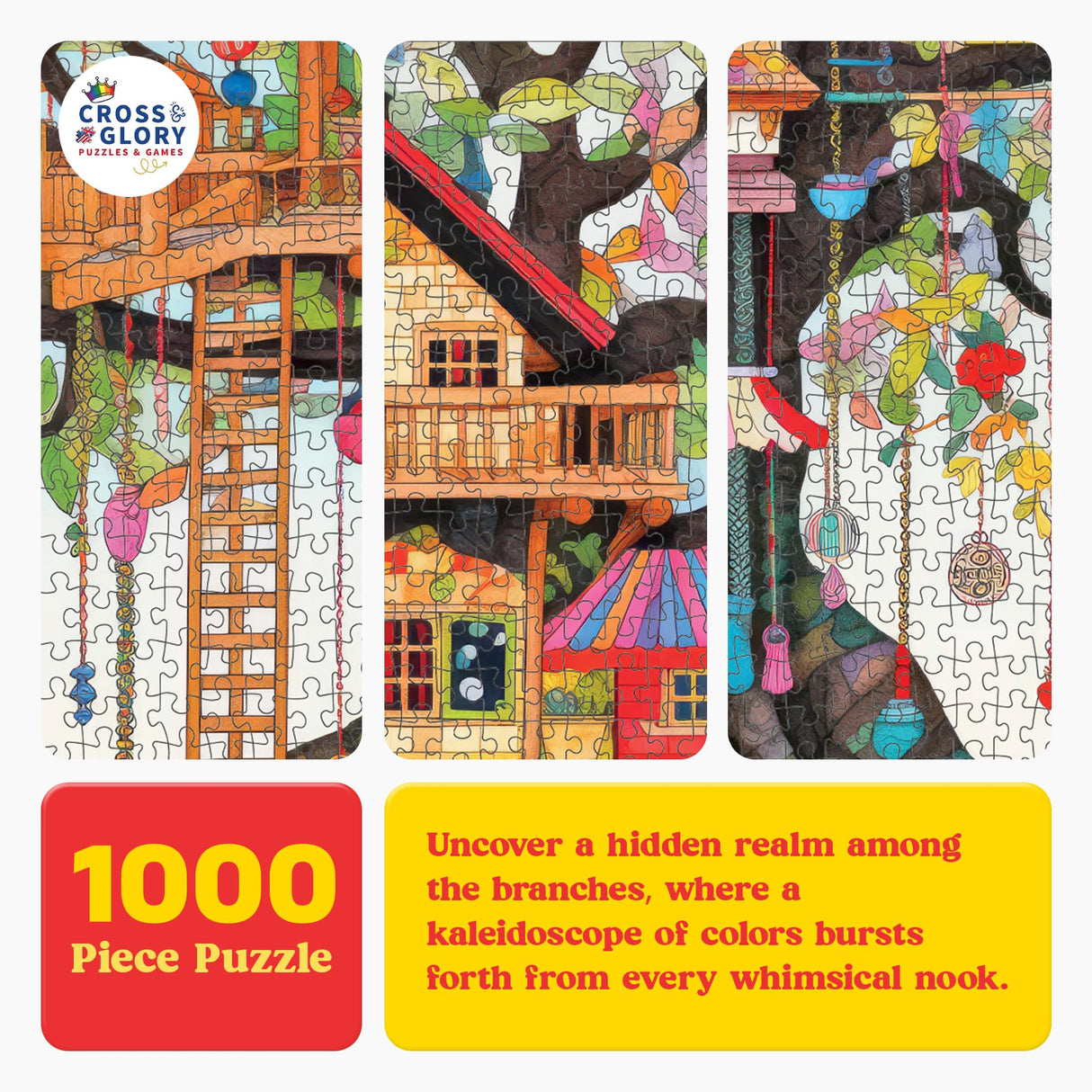 Cross & Glory - Fantastical Treehouse Escape - 1000 Piece Jigsaw Puzzle for Adults | Whimsical Art Style | Fun Puzzle Challenge for Adults and Families | 20x27 Inches | Satin Finish Cross & Glory