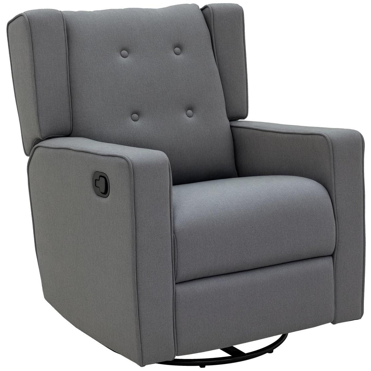 HOMCOM Wingback Swivel Recliner Chair Glider Rocking Chair for Nursery with Button Tufted, Padded Single Home Theater Seater for Living Room Bedroom, Grey HOMCOM