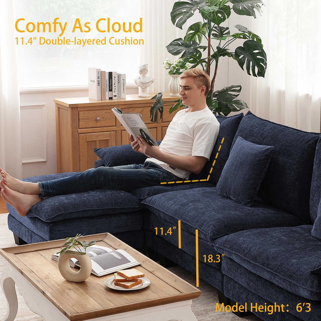 DURASPACE Modular Sectional Sofa 76.8'' Cloud Couch L Shaped Sectional Couches with Movable Ottoman, USB, Comfy Sectionals Sofa for Living Room DURASPACE