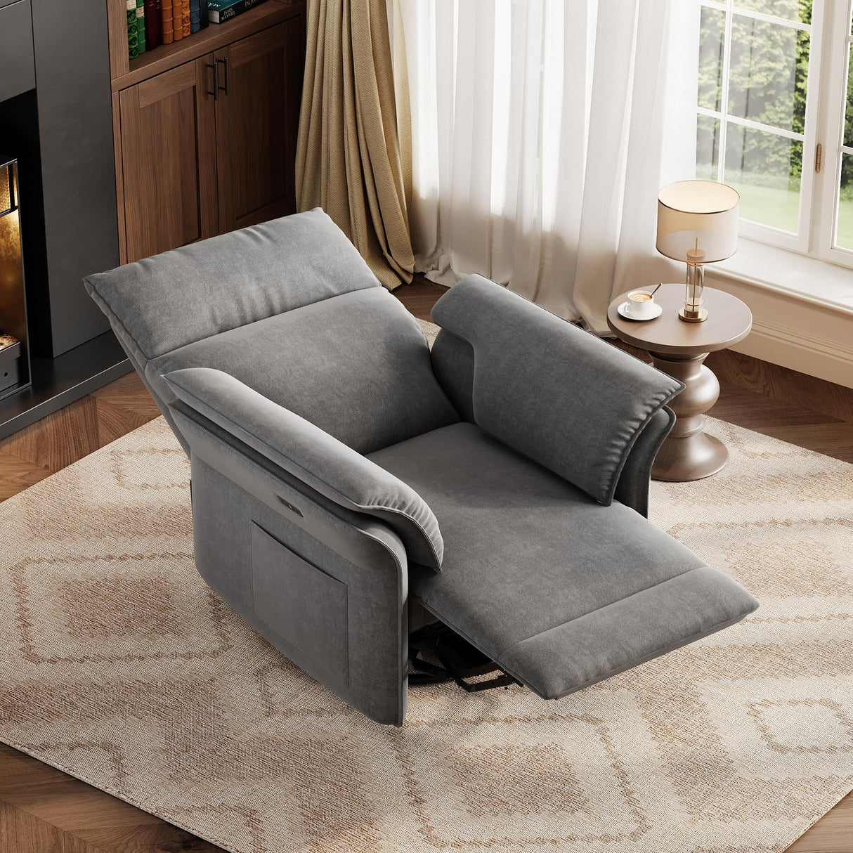 GAOMON Power Recliner Chair Swivel Glider Faux Leather Upholstered Nursery Rocker Reclining Sofa Chair with Charging Port, Curved Armrests & Padded Backrest for Living Room and Bedroom (Dark Gray) GAOMON