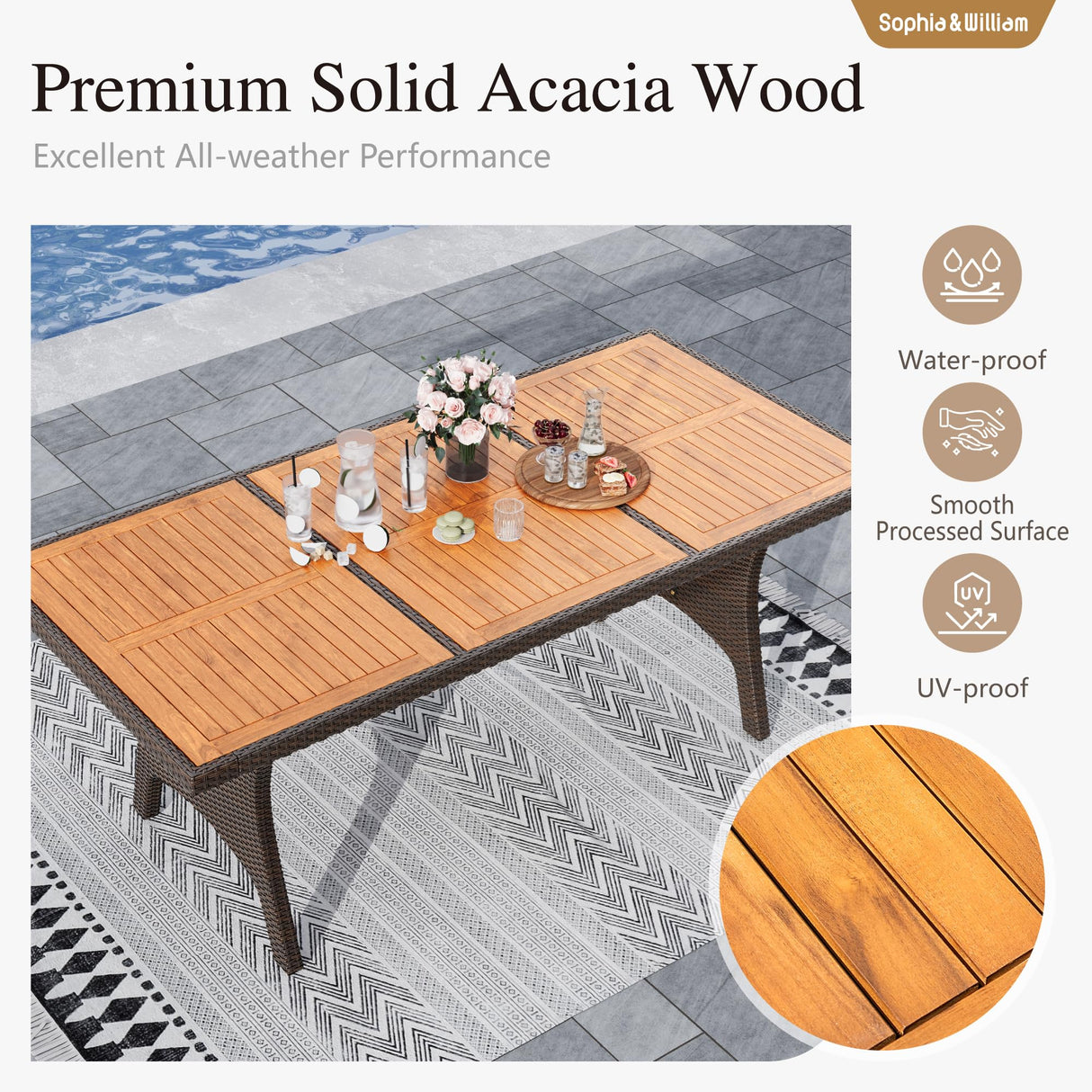 Sophia & William 9 Piece Patio Dining Set, Patio Table and Chairs Set Outdoor Dining Set for 8, Acacia Wood Patio Dining Table Set with PE Rattan Wicker Chairs for Garden, Porch, Backyard Sophia & William