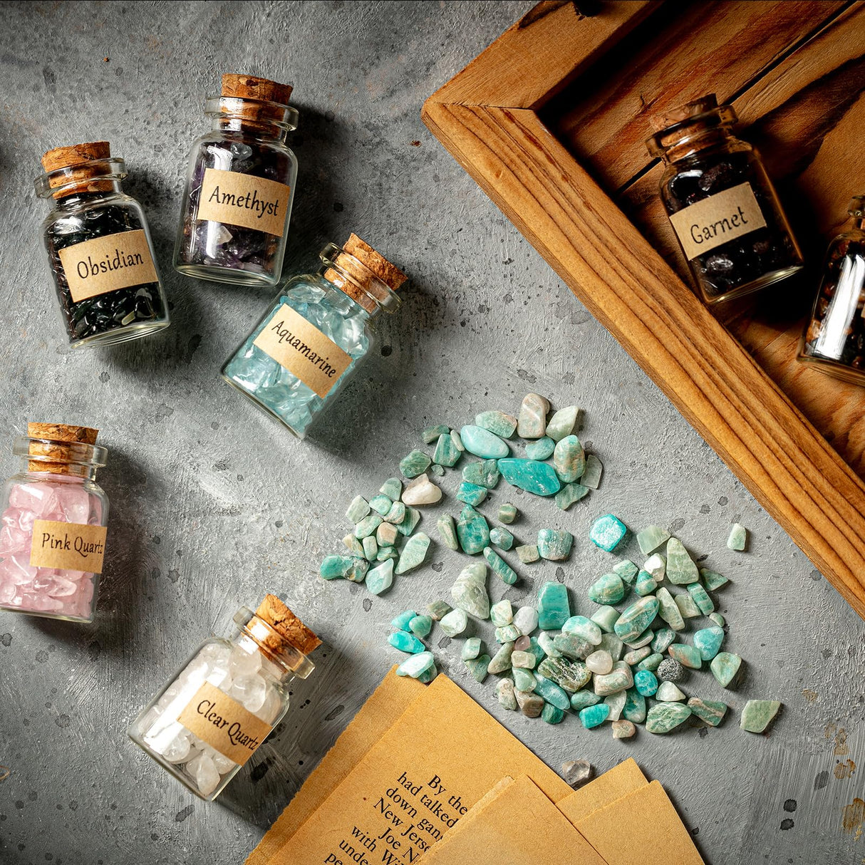 KHOCOEE 12 Different Gemstone Bottles Chip Crystals and Healing Stone, Chakra Healing Crystals Bottles, Wicca Gem Stones Set, Witchcraft Crystals KHOCOEE