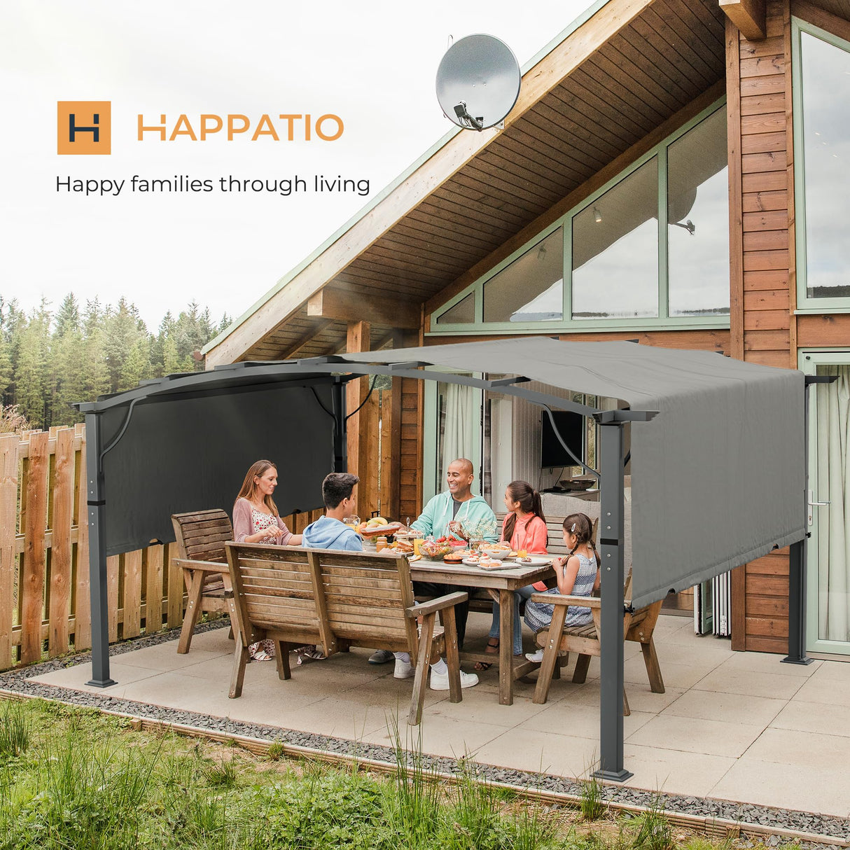 HAPPATIO 10' x13' Outdoor Arched Patio Pergola, Outdoor Retractable Pergola with Sun Shade Canopy, Aluminum Frame with Canopy Fixed in Various Positions for Gardens, Patios, Backyards (Grey) HAPPATIO