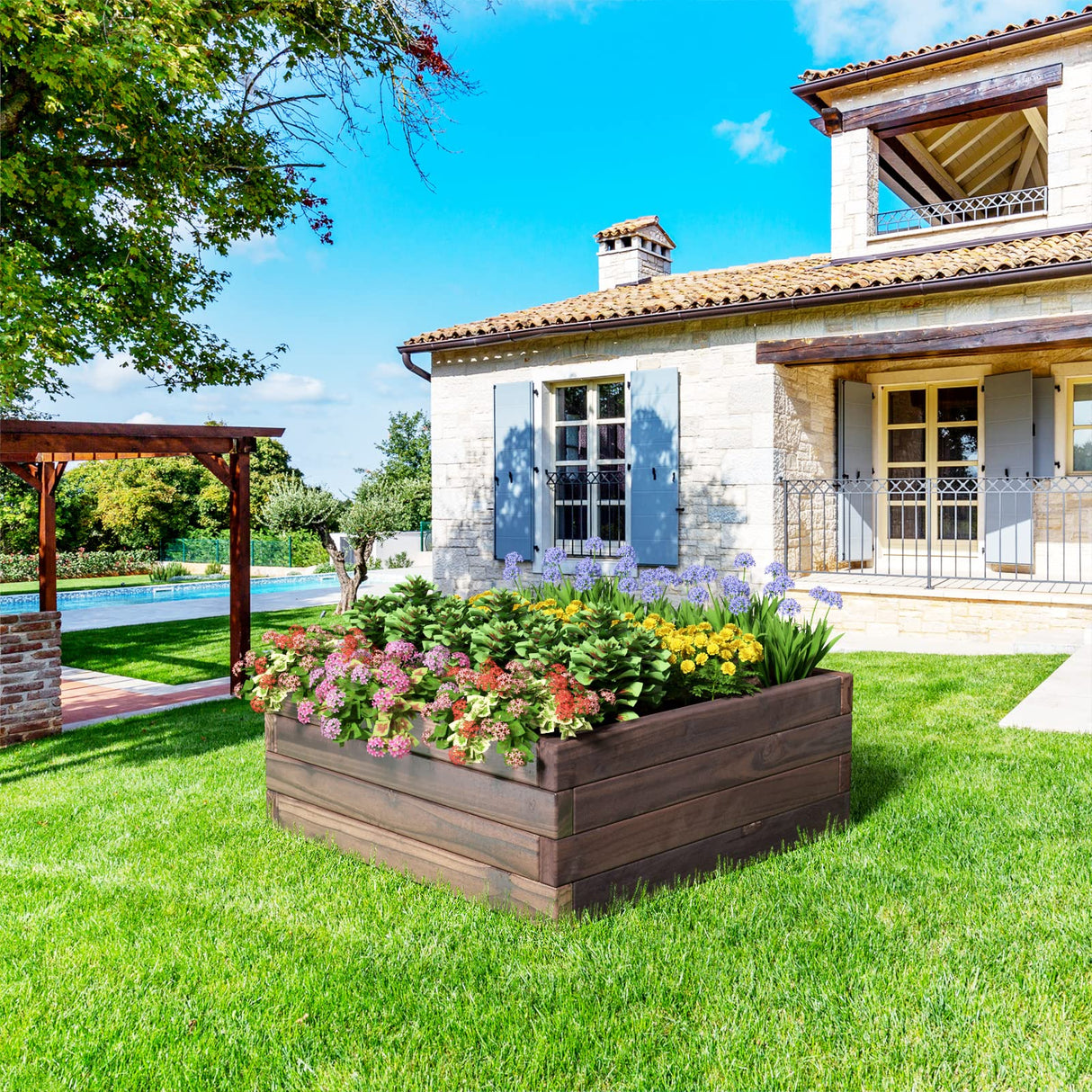 Giantex Raised Garden Bed, Wood Planter Box, Outdoor Planting Bed for Vegetable Flower, Square Planter for Patio and Lawn, 24''Lx24''Wx10''H, Brown Giantex