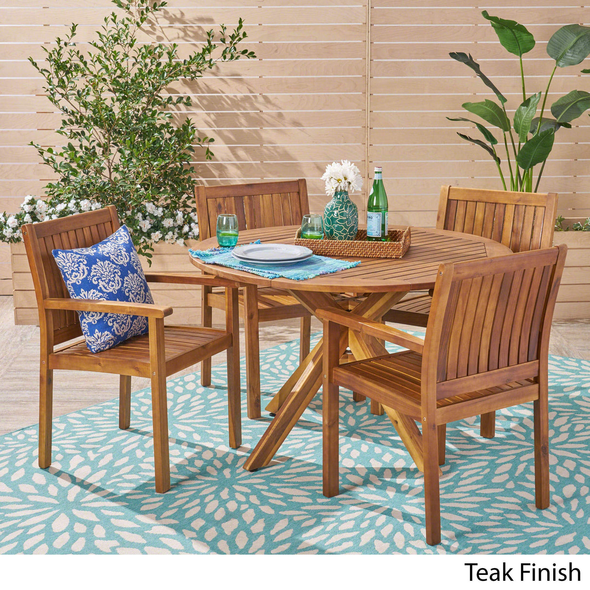 Christopher Knight Home Kally Outdoor Five Piece Acacia Dining Set, Teak Finish Christopher Knight Home