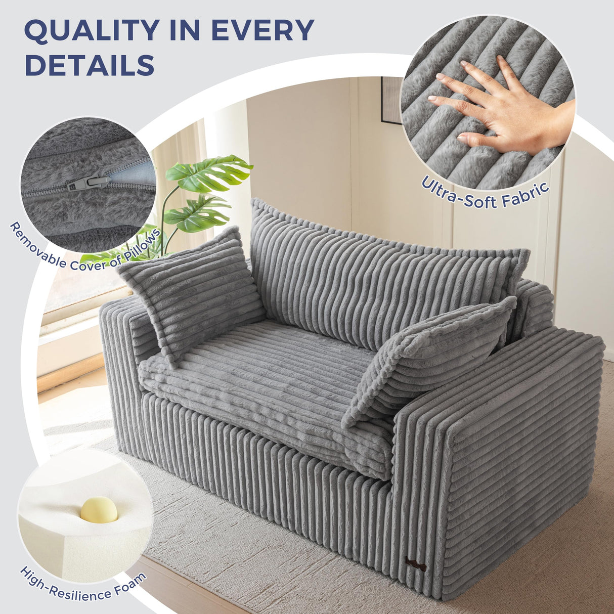 MAXYOYO Bean Bag Chair for Living Room, Upholstered Loveseat Sofa Couch with Deep Seating, Wide Armrests Boneless Couch Sofa in a Box for Bedroom Office Apartment, No Assembly, Dark Grey MAXYOYO