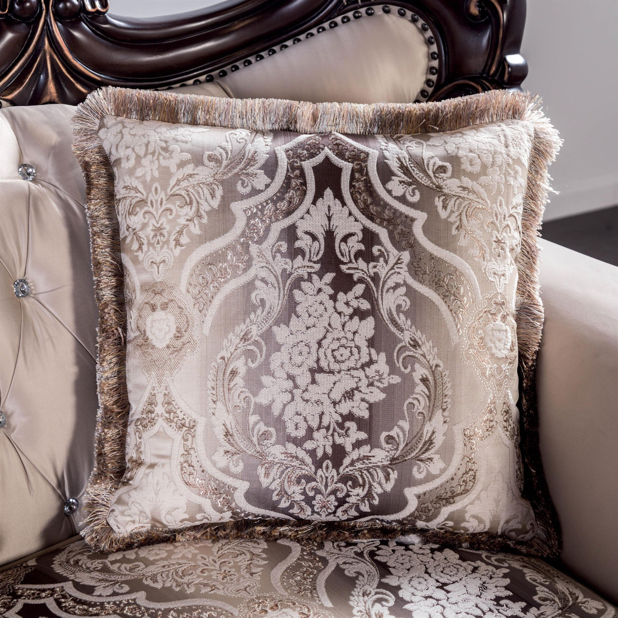 Furniture of America Zephyra Traditional Faux Leather Upholstered Loveseat with Rolled Arm and Accent Pillows, Wooden Comfortable Couch for Living Room, Office, Bedroom, Dark Cherry/Beige Furniture of America