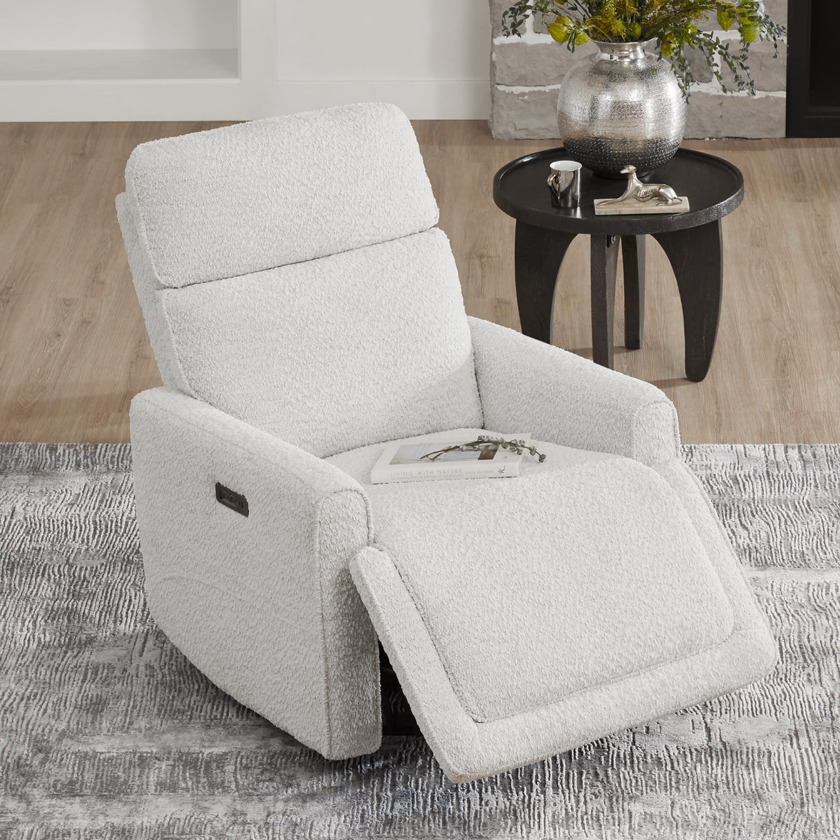 CHITA Electronic Power Recliner Chair Swivel Glider, FSC Certified Modern Nursery Rocking Chair with USB and Type-C Ports, Boucle White CHITA