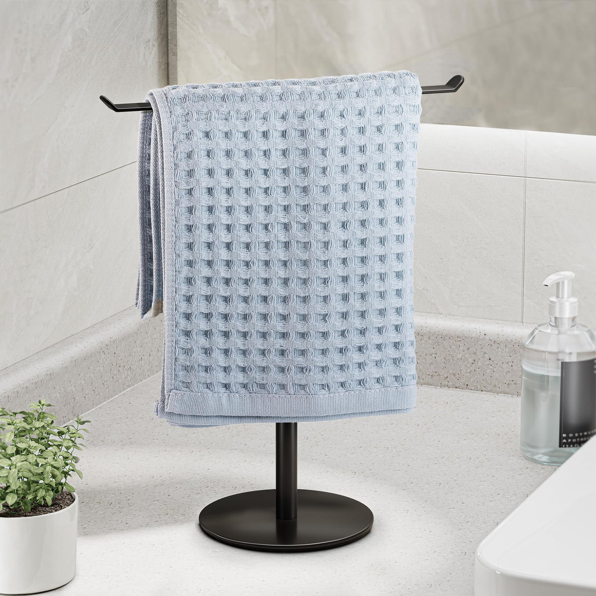 Towel Rack T-Shape Hand Holder for Bathroom,Headband and Lightweight Bathroom Racks,Kitchen Black Holder,Stainless Steel Waterproof Counter Organizer niffgaff