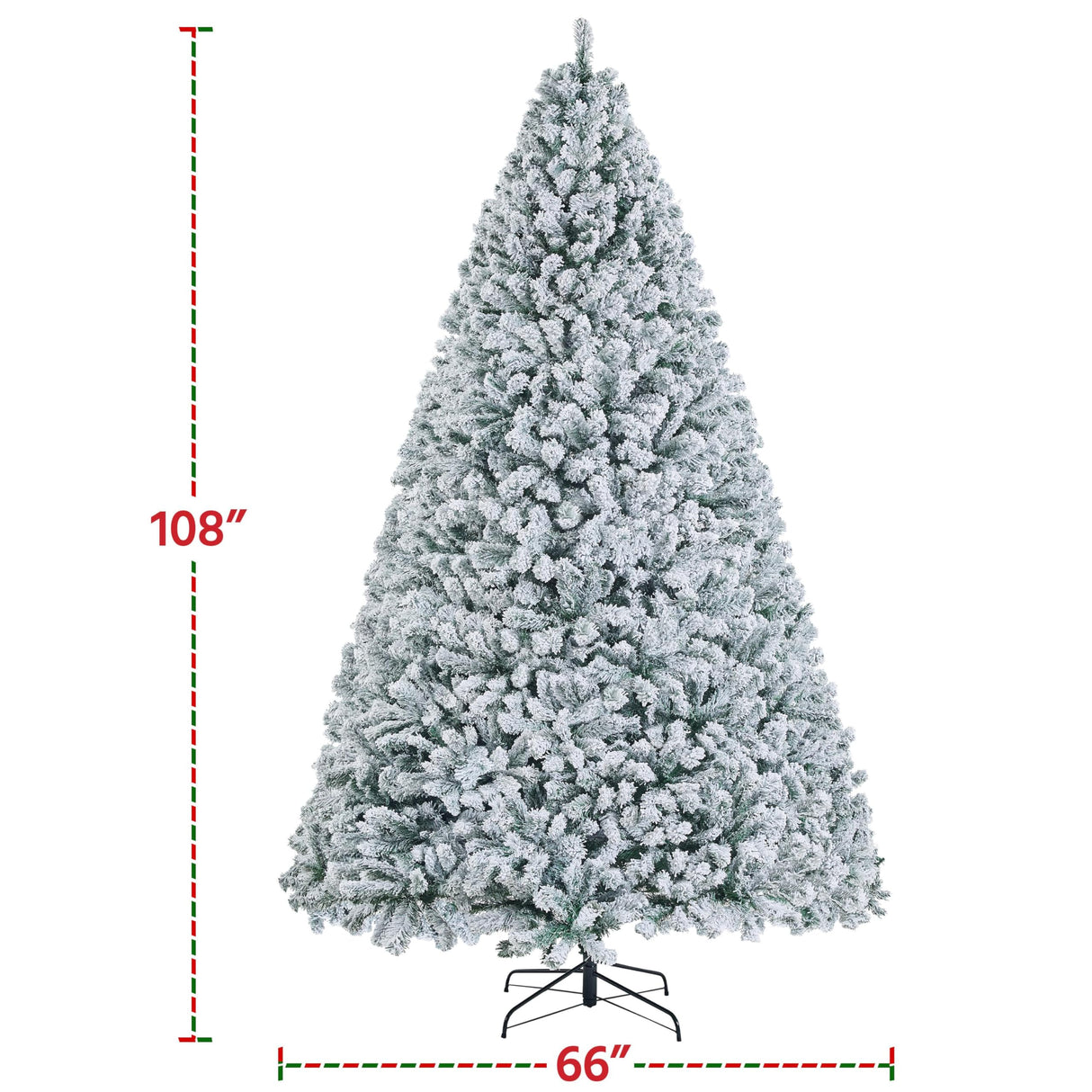 Yaheetech 9ft Premium Snow Flocked Hinged Artificial Christmas Fake Spruce Full Tree for Home Office Party Decoration with 2108 Branch/PVC Tips/Foldable Stand Yaheetech