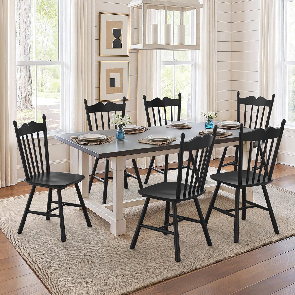 LUE BONA Black Dining Chairs Set of 4, Windsor Wooden Dining Chair with Thickened Backrest, Morden and Mid Century Kitchen Chairs for Dining Room Farmhouse, Weight Capacity 350 lbs LUE BONA