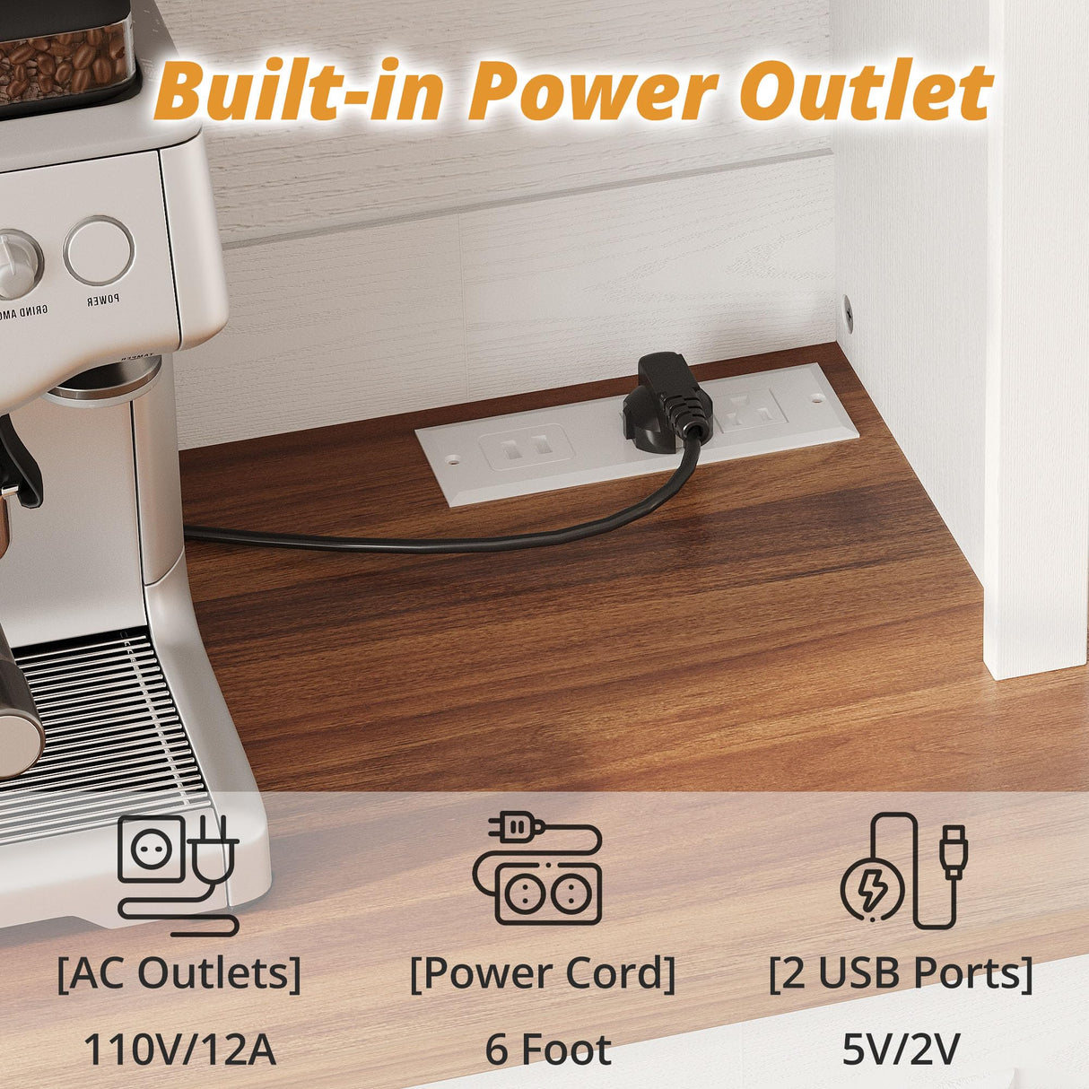 IRONCK Farmhouse Kitchen Pantry Cabinet with Charging Station, Kitchen Hutch Storage Cabinet with Microwave Stand and Rotating Rack for Kitchen, Dining Room, White IRONCK