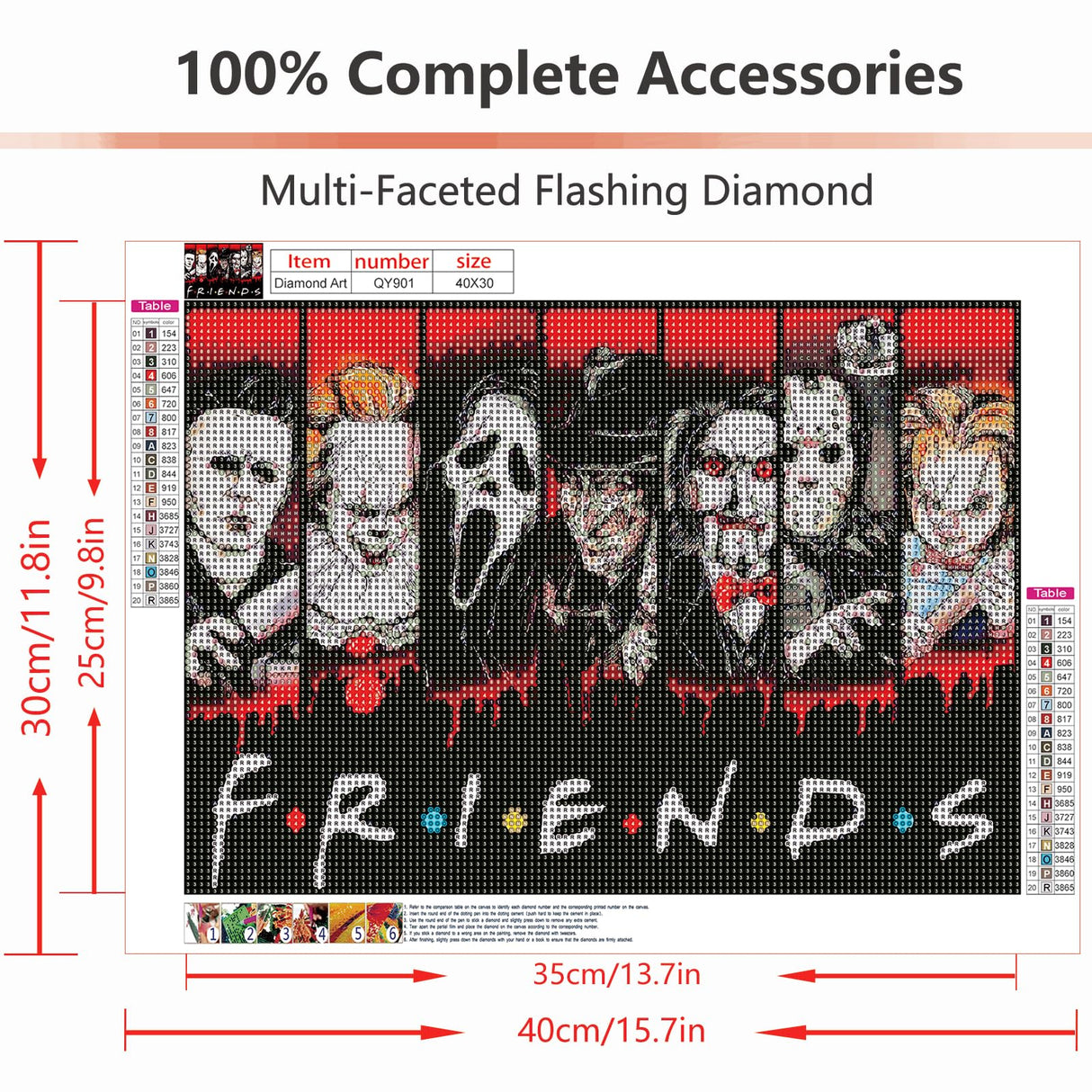 WEUOPG 5D Diamond Painting Kits for Adults, Halloween Diamond Art Kits, Horror Movie Characters Diamond Art Paint with 5D Round Diamonds, DIY Gem Painting Kit for Home Wall Decor 16x12inch WEUOPG