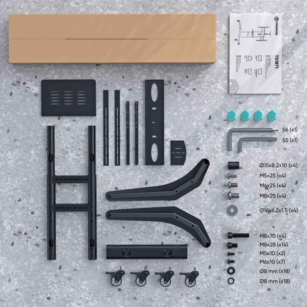 ONKRON Mobile TV Stand on Wheels for 55-90 Inch TV up to 198 lbs, Height Adjustable TV Stand Portable 200x200-800x600 VESA Mobile TV Cart Rolling TV Stand with Shelf/TV Movable Stand Black ONKRON