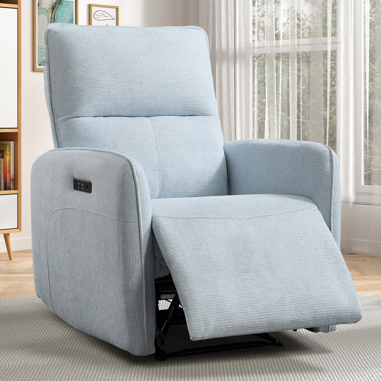 IOMOR Power Recliner Chair for Adults, Electric Recliner with USB Tape-C Ports, Zero Wall Single Reclining for Small Space, Living Room (1, Blue) IOMOR