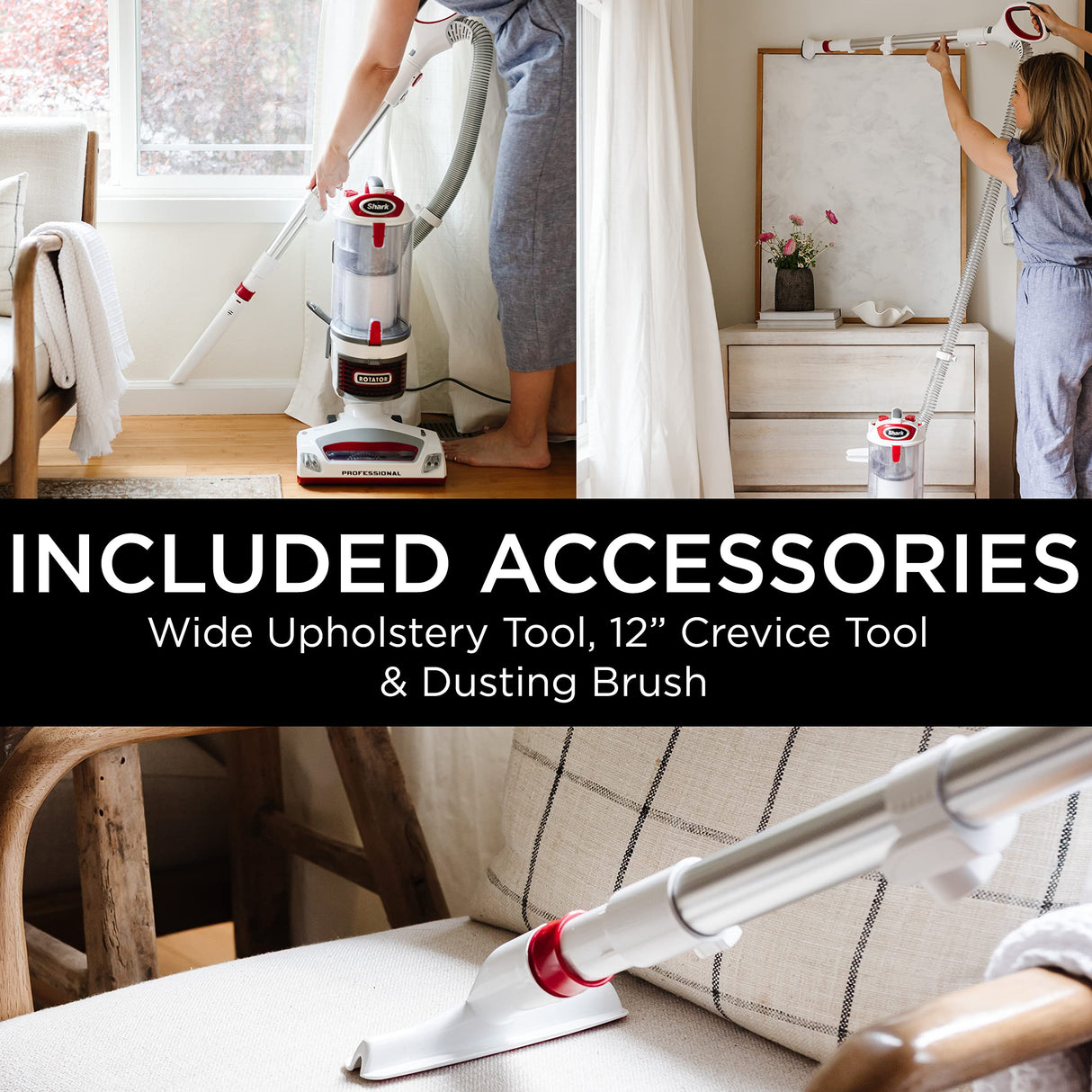 Shark NV501 Rotator Professional Lift-Away Upright Vacuum with HEPA Filter, Swivel Steering, LED Headlights, Wide Upholstery Tool, Dusting Brush & Crevice Tool, White/Red Shark