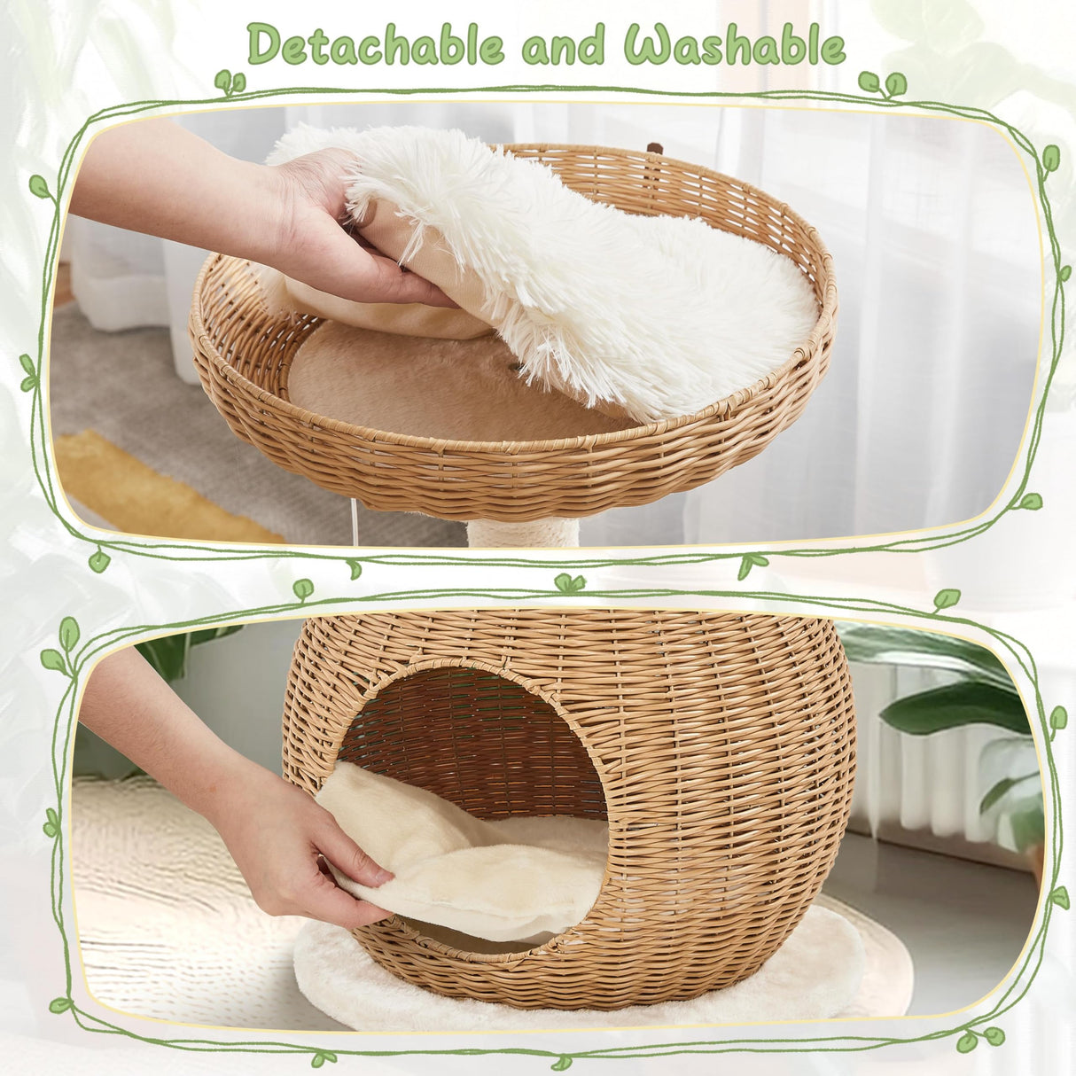 Yaheetech Cat Tree, 29.5in Rattan Cat Climbing Tower for Indoor Cats w/Scratching Post, Woven Rattan Cat Condo and Soft Cushion Top Perch, Luxury Cat House for Cats Kittens Yaheetech