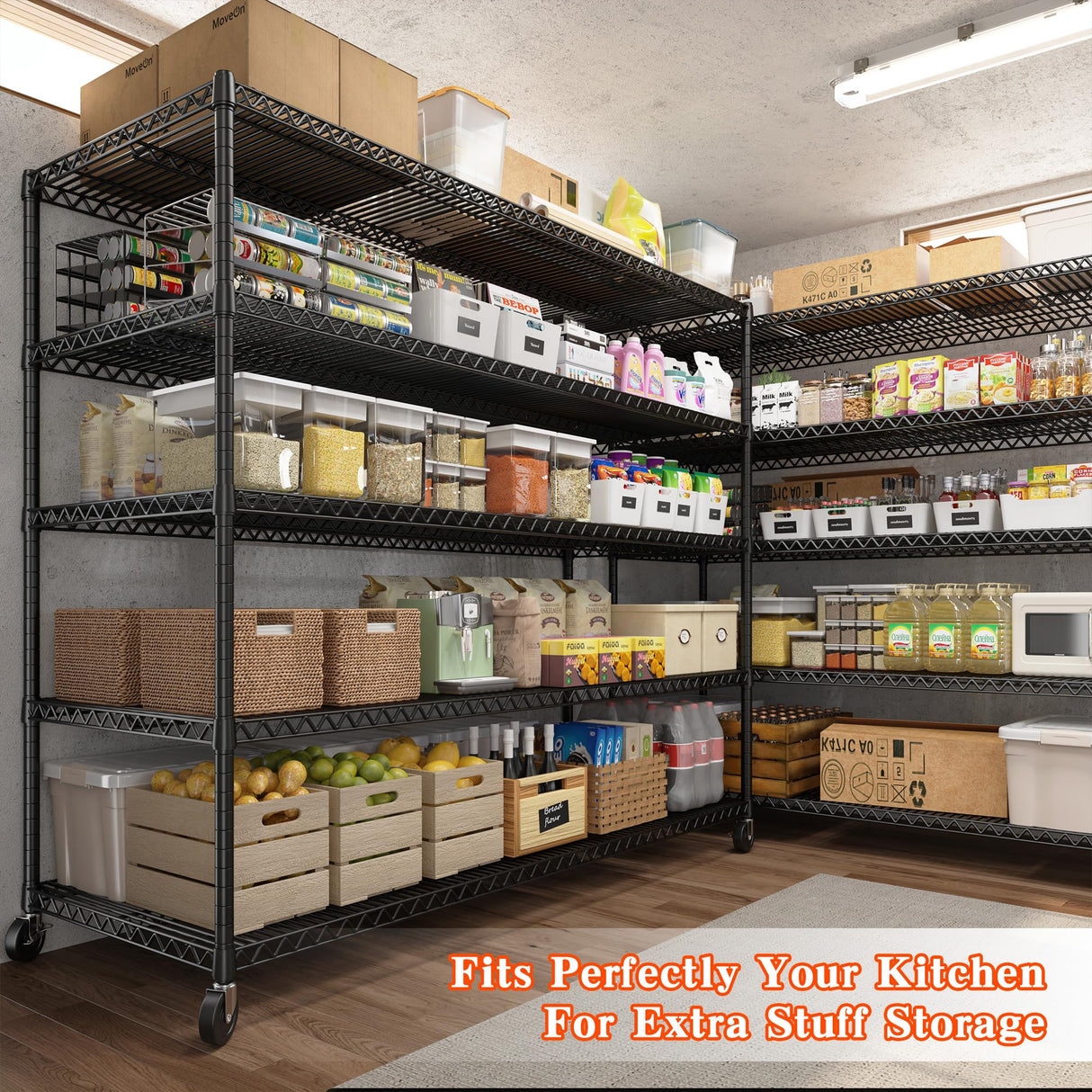 REIBII Storage Shelves 3200 LBS Capacity Wire Shelving with Wheels Heavy Duty Metal Shelf for Warehouses, Garage,Kitchens, School,Commercial Shelf, 73" H X 60" W X 18" D, 2 Pack REIBII