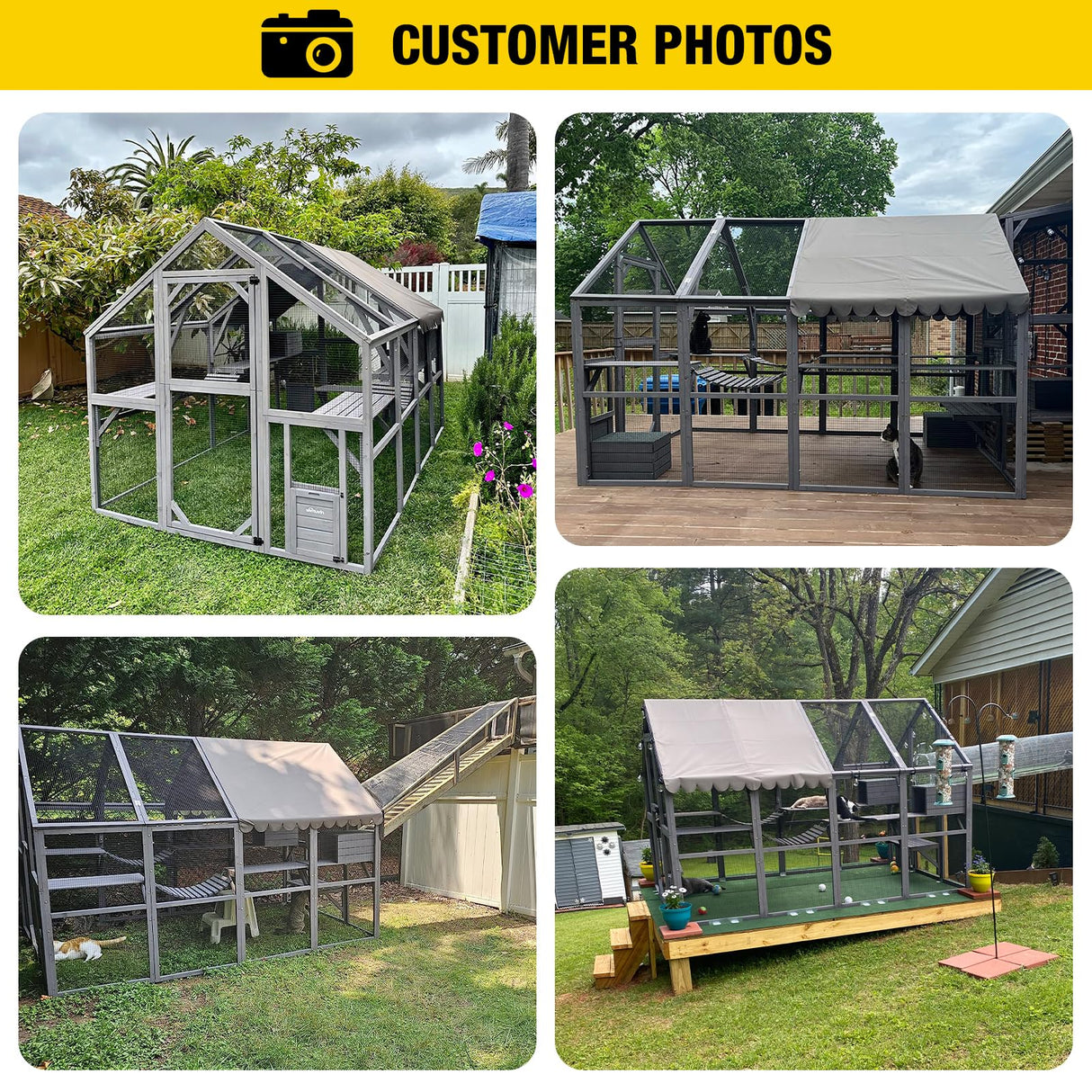 Aivituvin Cat Run Large Cat Enclosure Wooden Cat Catio Outdoor Kitty House with Bridges, Walks, Small Houses, Roof Cover 110 Inch Aivituvin