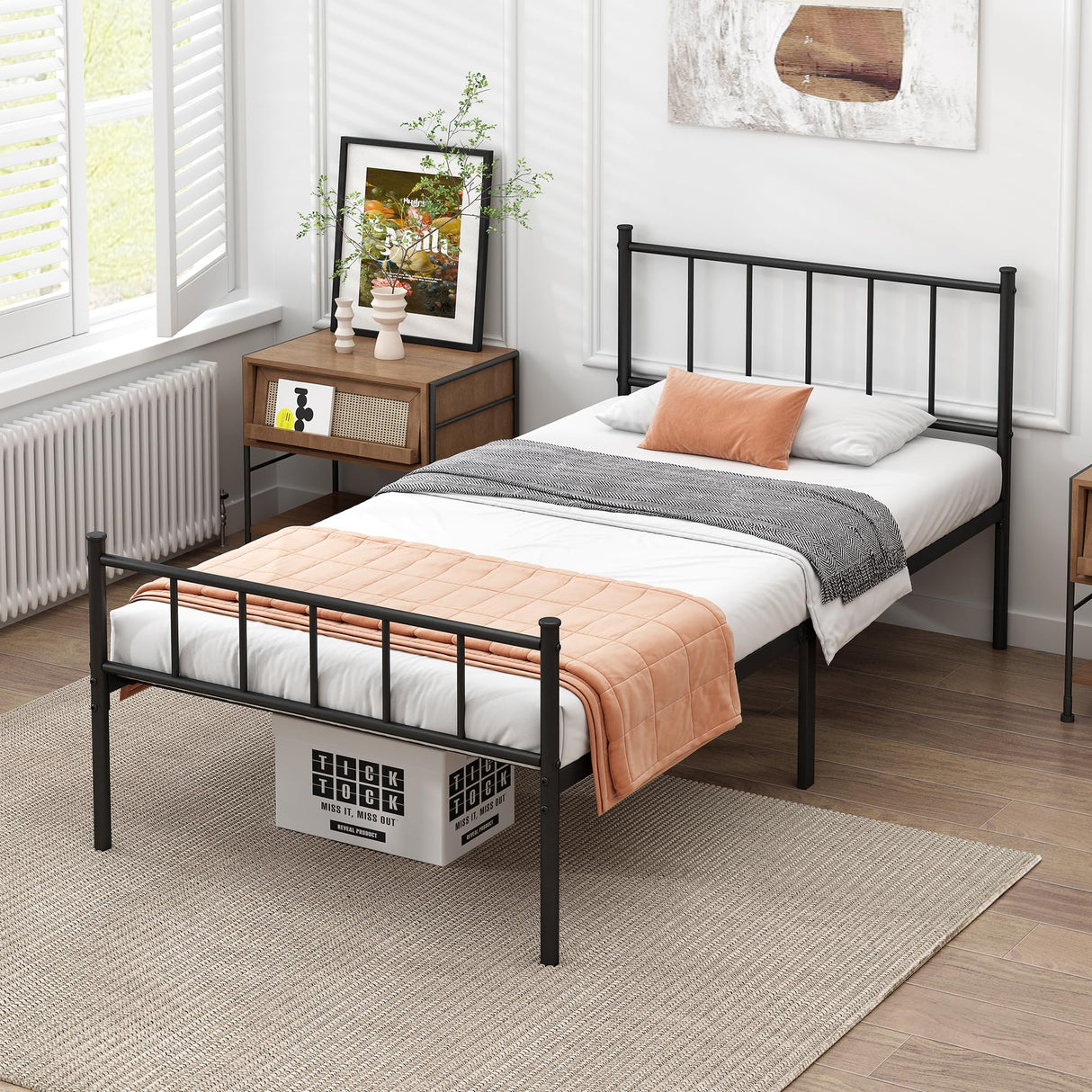 DIIYIV Twin Bed Frame-Classic Metal Platform Bed Frame,Mattress Foundation with Steel Slat Support,Under Foundation Storage,No Box Spring Needed, Easy Assembly, Twin Size DIIYIV