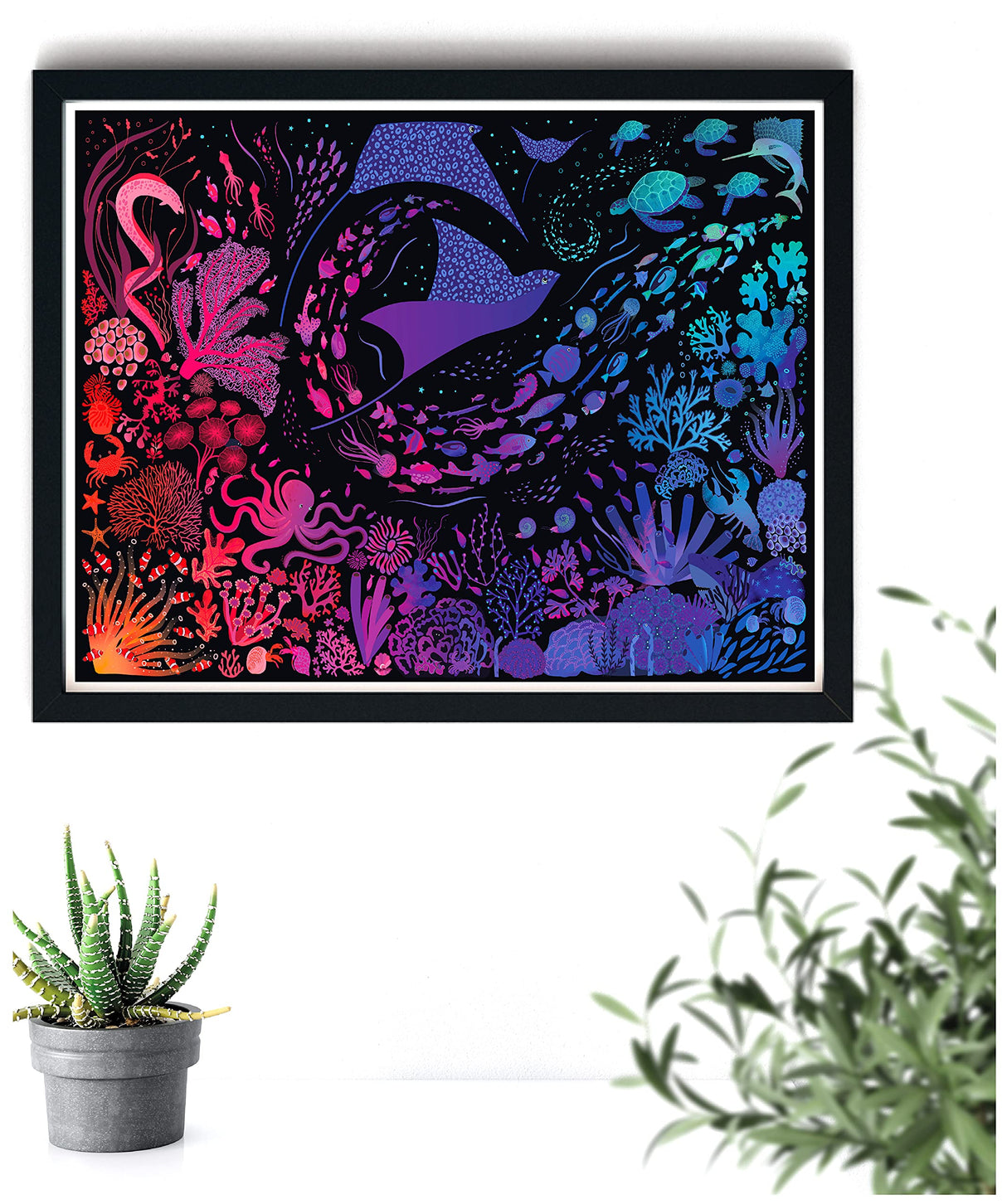 Elena Essex Puzzles for Adults 1000 Pieces - Night Reef | 1000 Piece Puzzle for Adults | Jigsaw Puzzles 1000 Pieces | Coral Reef Ocean Shark Puzzle | Puzzles Size 28x20 inches Elena Essex