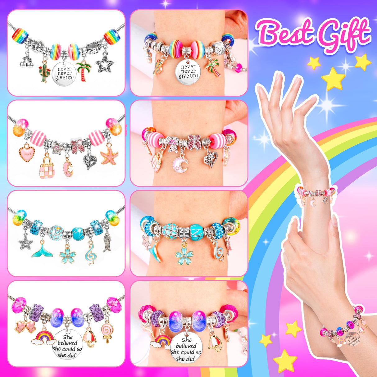 AMAZING TIME 130 Pcs Charm Bracelet Making Kit, Jewelry Toy for Girl Age 8-12 Beads Craft Set for 5 6 7 8 9 10 11 12 Year Old Teenage Birthday Gift AMAZING TIME