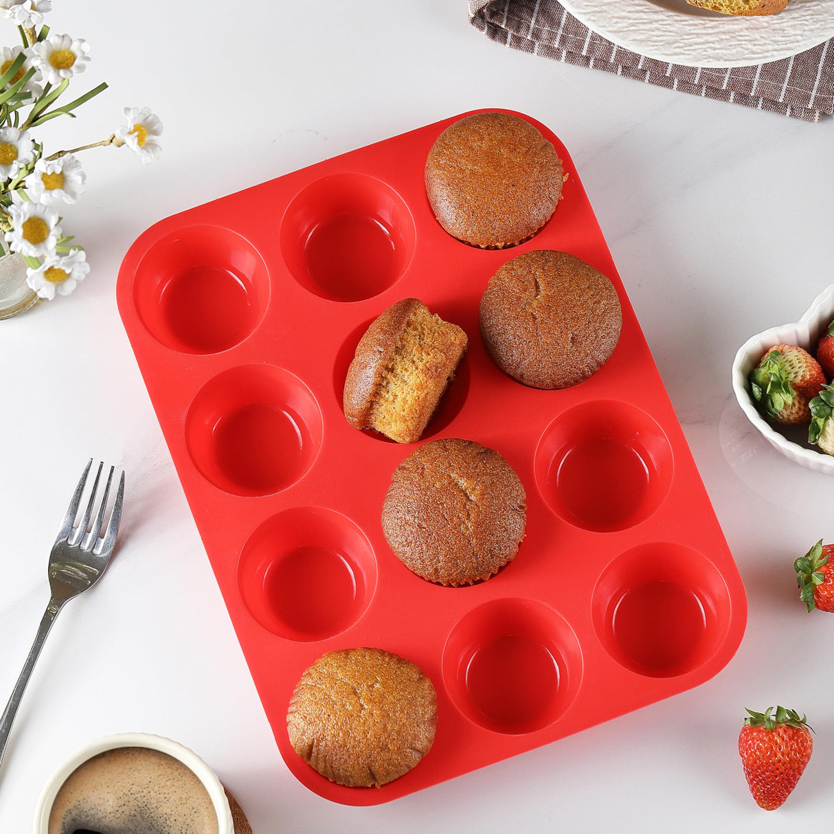 MONGSEW Silicone Muffin Pan, 12 Cups Non Stick Cupcake Pan, Great for Making Muffin Cakes, Bread, Tart, BPA Free and Dishwasher Safe MONGSEW