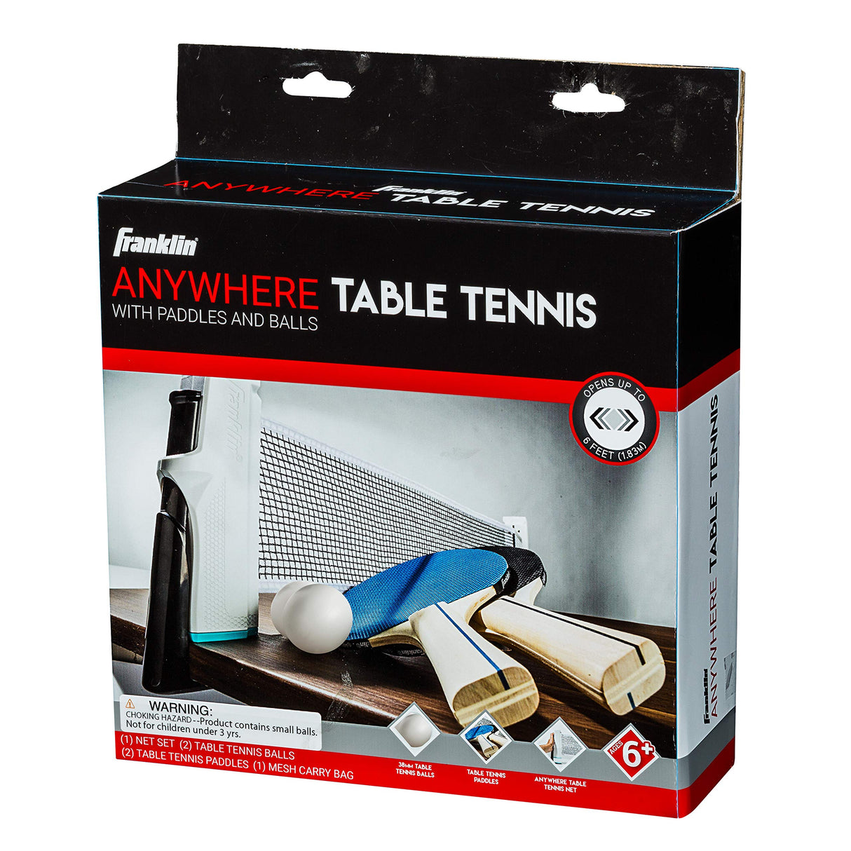 Franklin Sports Anywhere Table Tennis – Complete Portable Ping-Pong Set – includes Ping-Pong Paddles, Balls, Net, Plus Easy-Carry Bag – Easy Set-Up – Expands to 6’ – Easily Attaches to Table Surfaces Franklin Sports