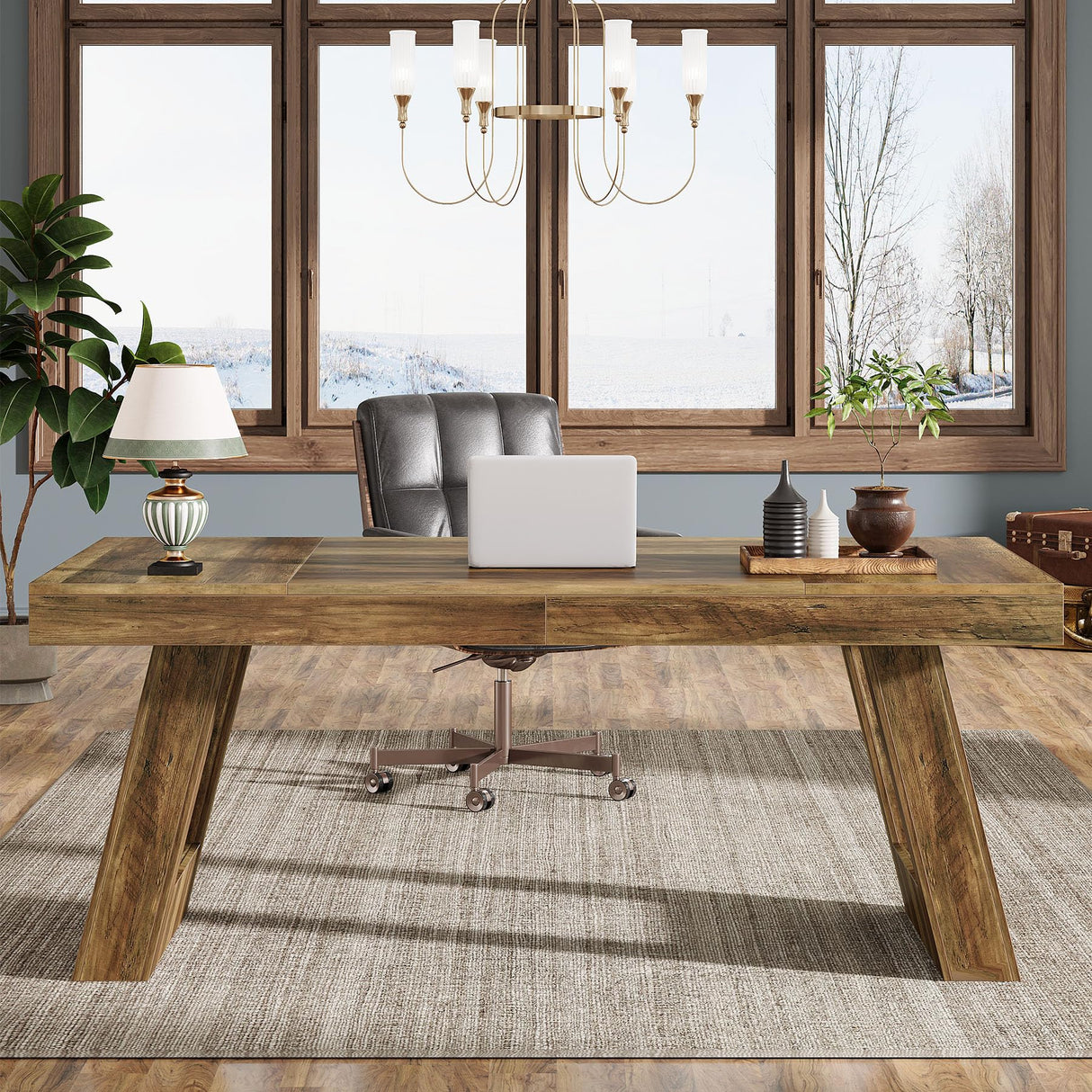 Tribesigns 63 Inches Wood Executive Desk, Large Home Office Computer Desk with Double Pedestal, Industrial Study Writing Table, Business Workstation for PC Laptop, Rustic Brown Tribesigns