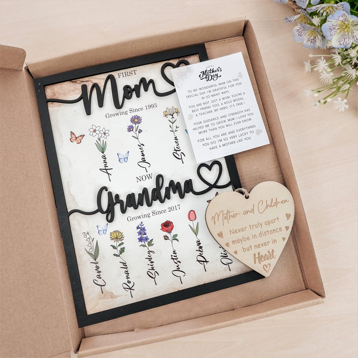 Personalized Grandma's Garden Birth Month Flowers Photo Frame Wall Art Custom Wooden Family Name Sign Grandmother Nana Mimi Gigi Gift For Mothers Day, Grandparents Day Family Home Decoration vinatimes