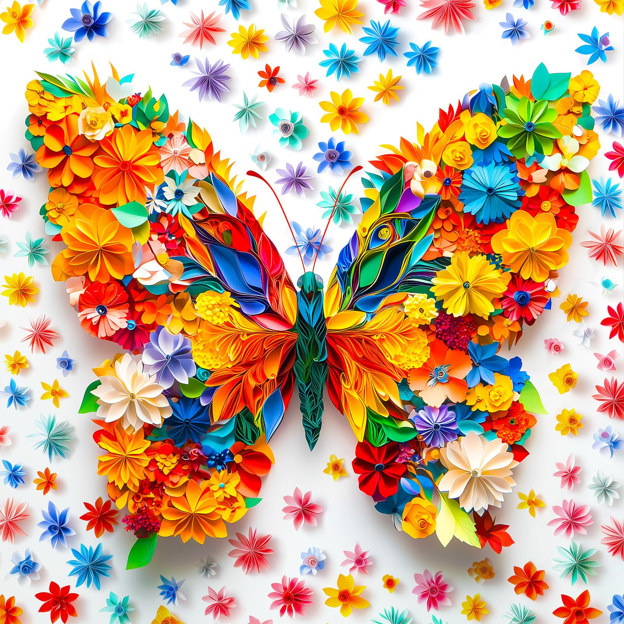 Bgraamiens Puzzle-Paper Art Butterfly-1000 Pieces Paper Flower Butterfly Puzzle for Adults, Unique Flowers Art Puzzle, Impossible Puzzle Color Challenge Puzzle for Adults Bgraamiens