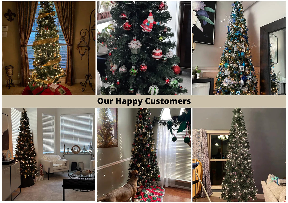 Vienna 9ft Prelit Slim Artificial Christmas Tree with 1455 Branch Tips, 500 Warm Lights and Metal Stand, 37" Wide Realistic Skinny Pencil Christmas Tree with Lights by Naomi Home Naomi Home