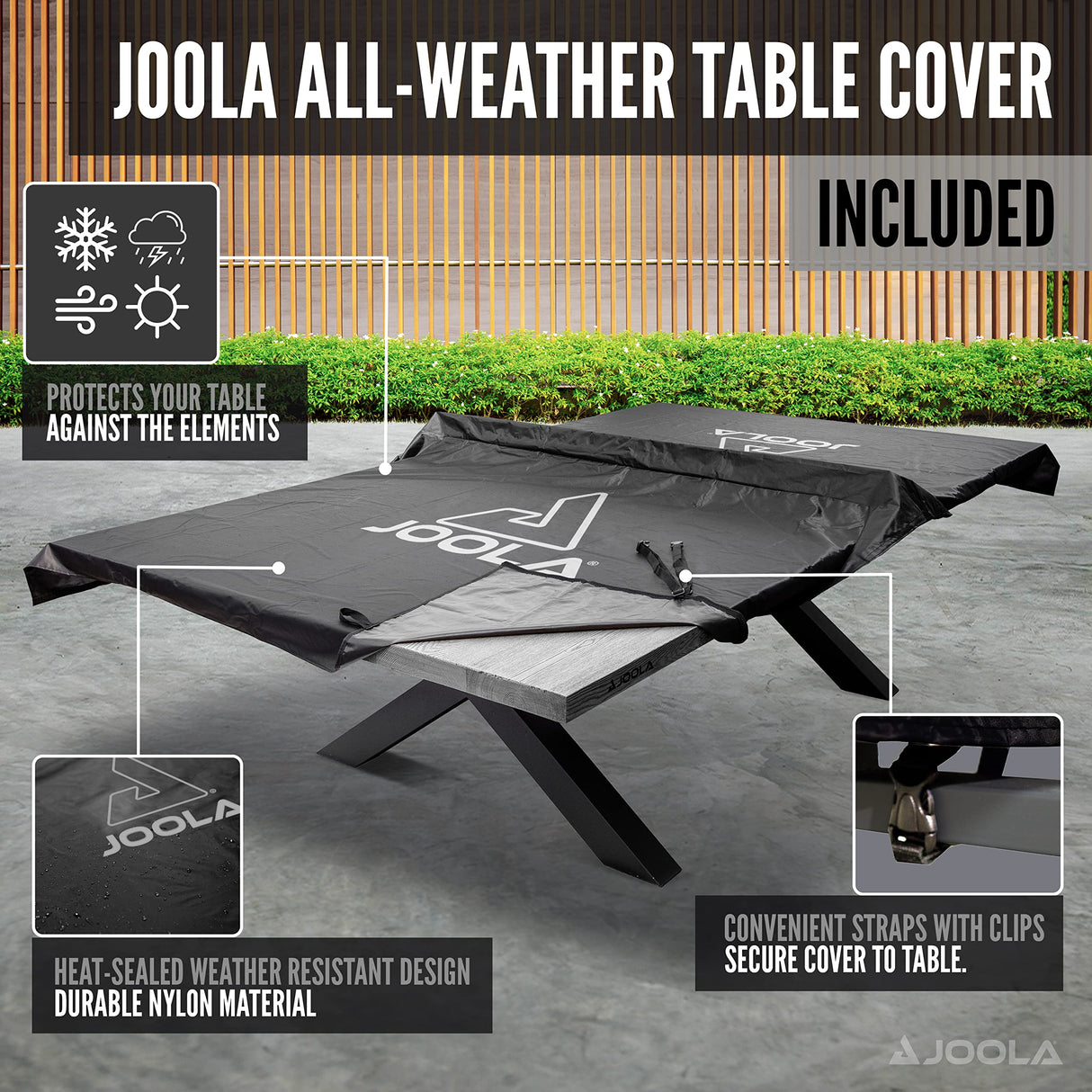 JOOLA Berkshire Outdoor Table Tennis Table - Multi Use Conference Table Dining Table - Concrete Gray Wood Look Includes Steel Outdoor Ping Pong Net Set & Frame - Hybrid Indoor Outdoor Ping Pong Table JOOLA