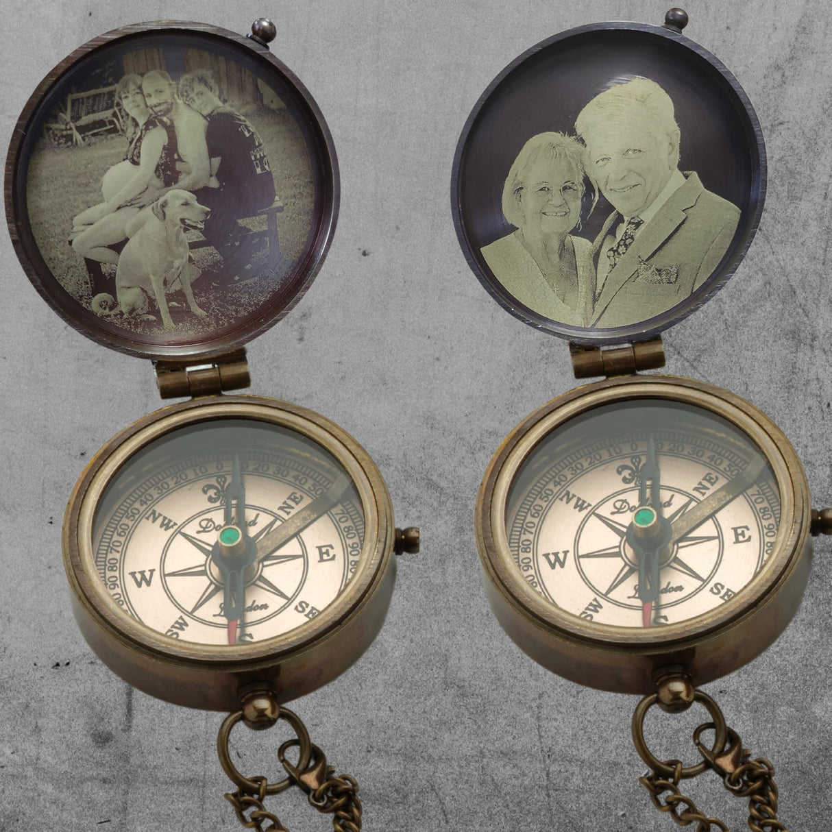 SFdizayn Photo Engraved Antique Brass Compass - Custom Working Handmade Compass Gift for Men with Customizable Leather Case and Wooden Box - Personalized Gift for Husband, Father, Boyfriend & Son SFdizayn