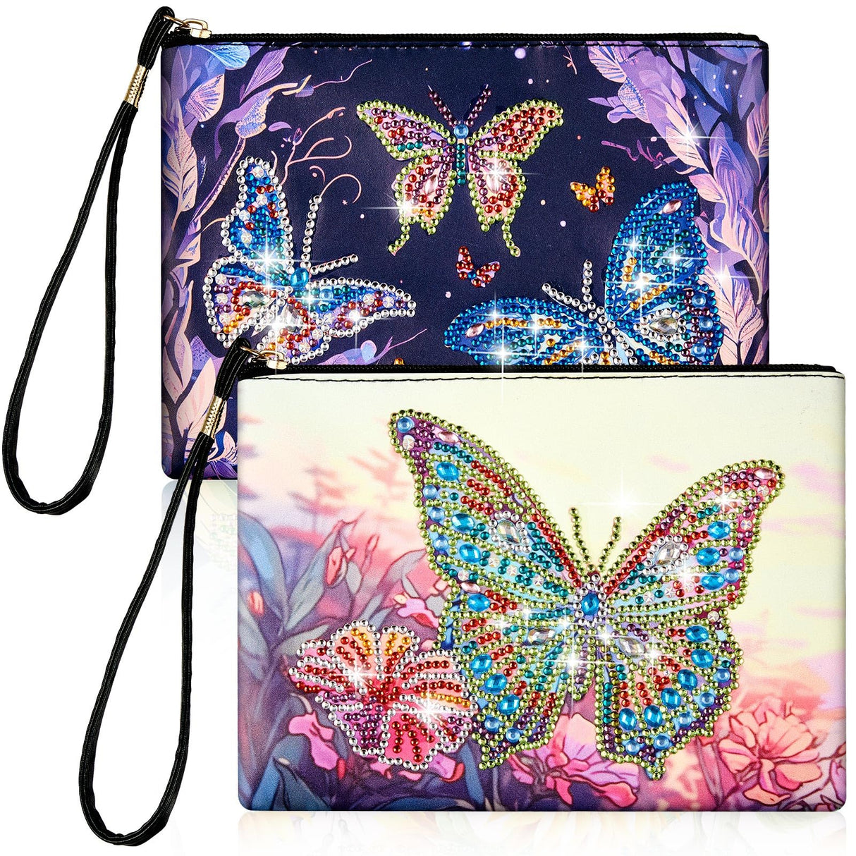 Geyoga 2 Pieces DIY Diamond Painting Purses 5d DIY Diamond Painting Handbag Art Wristlet Clutch Bag for Women Girls Art Craft Makeup Gift (Butterfly) Geyoga